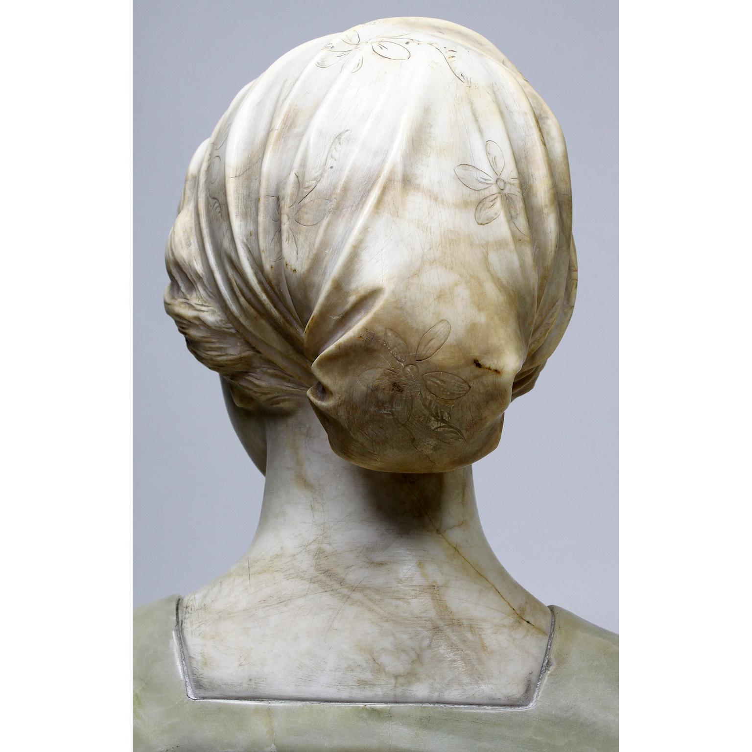 Fine Italian 19th-20th Century Carved Two-Color Alabaster Bust of a Young Beauty For Sale 10