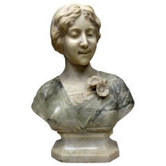 Fine Italian 19th-20th Century Carved Two-Color Alabaster Bust of a Young Beauty