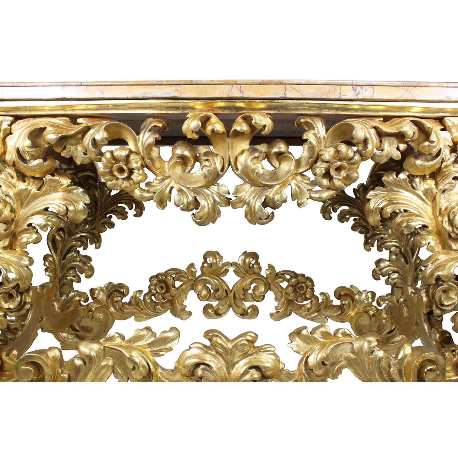 Fine Italian 19th Century Baroque Style Giltwood Carved Console Table Marble Top In Good Condition For Sale In Los Angeles, CA