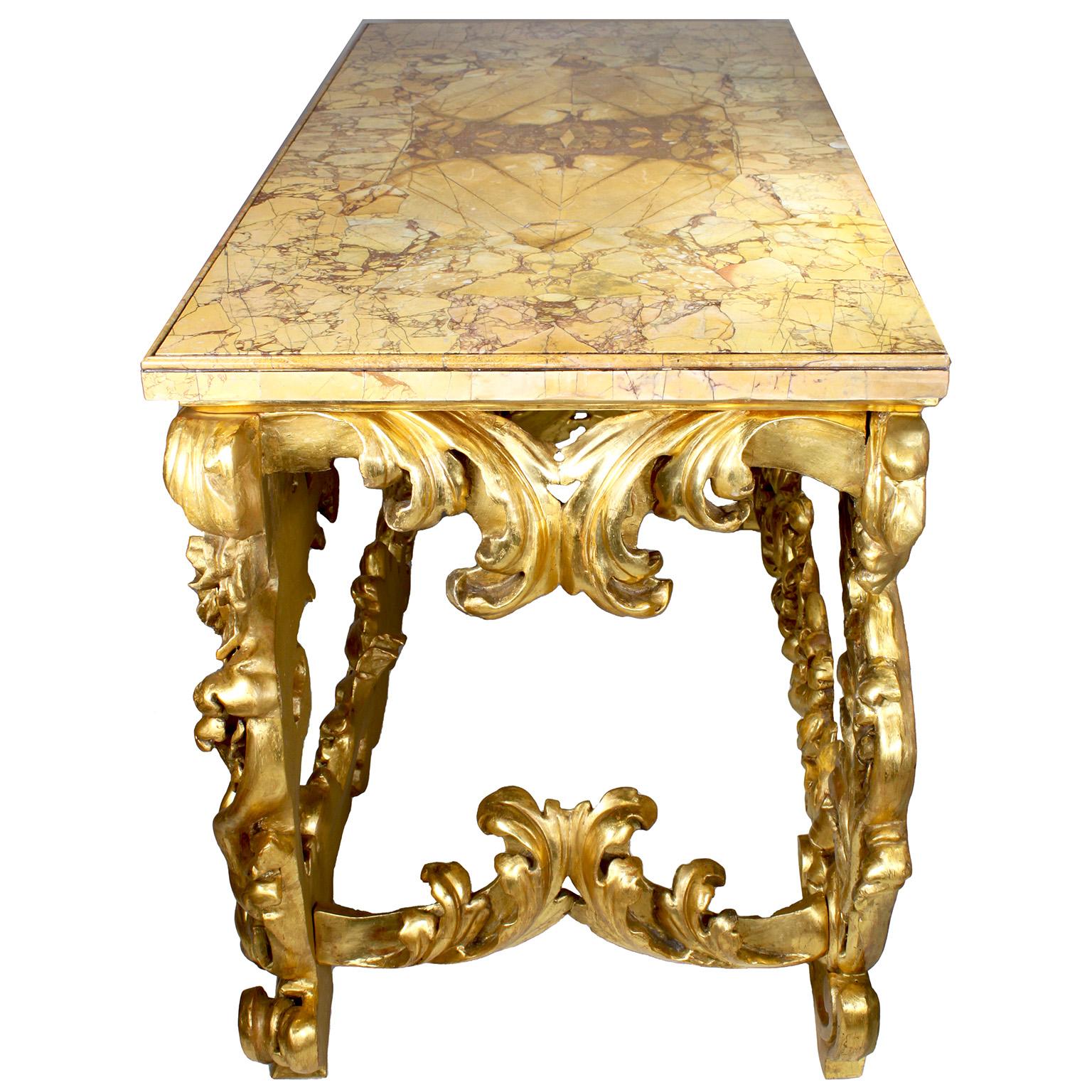 Fine Italian 19th Century Baroque Style Giltwood Carved Console Table Marble Top For Sale 3