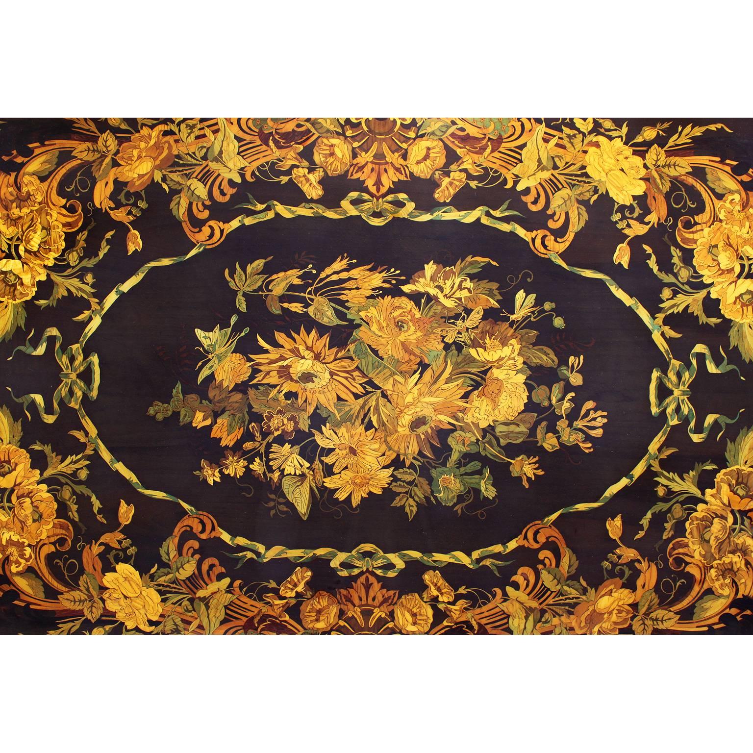 Carved Fine Italian 19th Century Floral Marquetry and Gilt-Bronze Mounted Centre Table