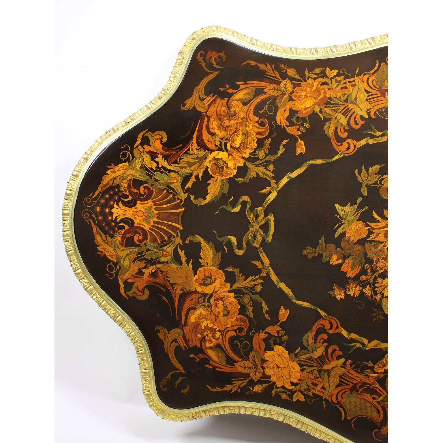 Tulipwood Fine Italian 19th Century Floral Marquetry and Gilt-Bronze Mounted Centre Table