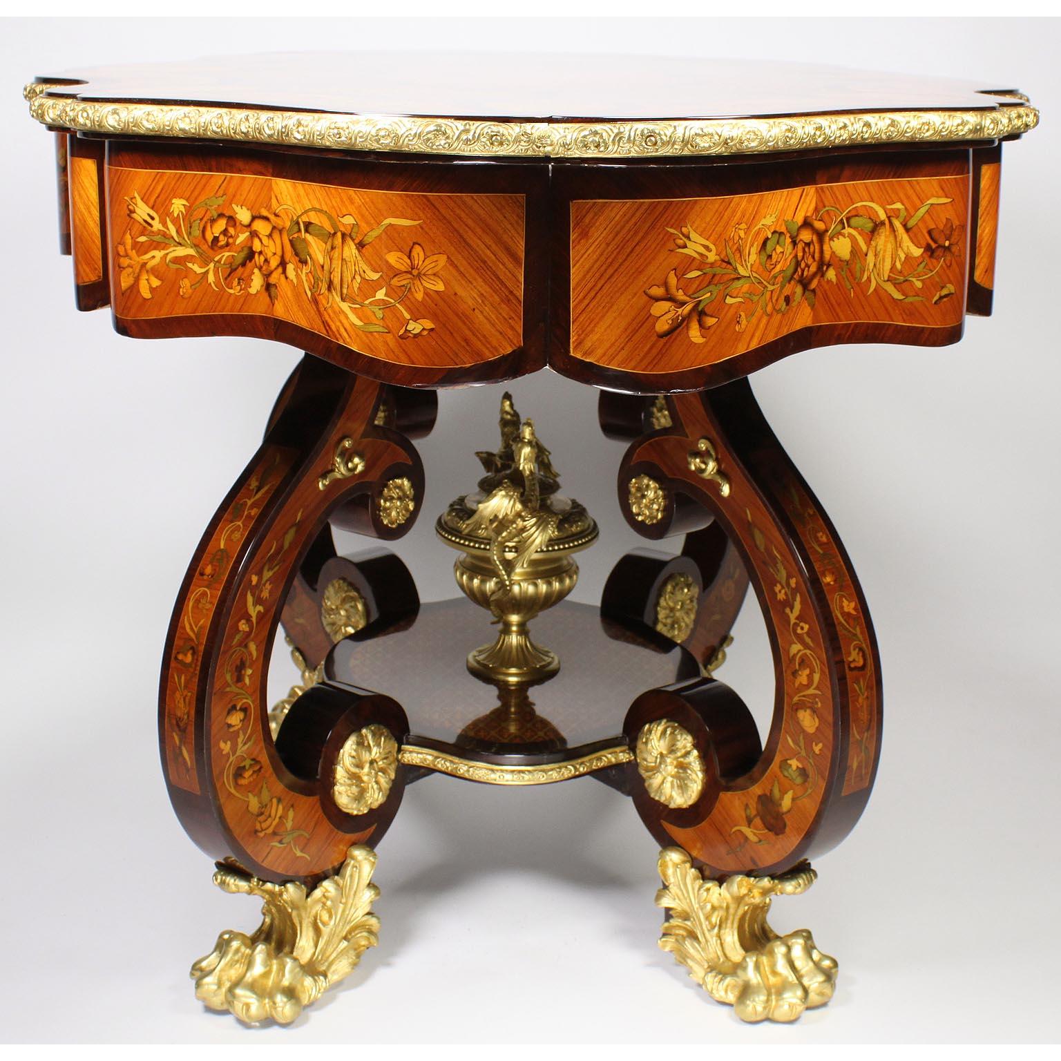 Fine Italian 19th Century Floral Marquetry Gilt Bronze-Mounted Center Table Desk For Sale 4