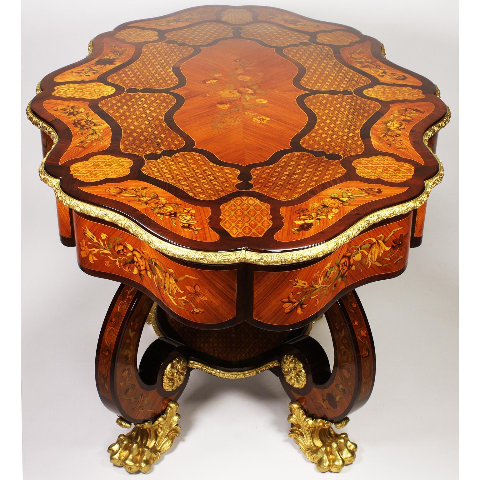 Fine Italian 19th Century Floral Marquetry Gilt Bronze-Mounted Center Table Desk For Sale 5