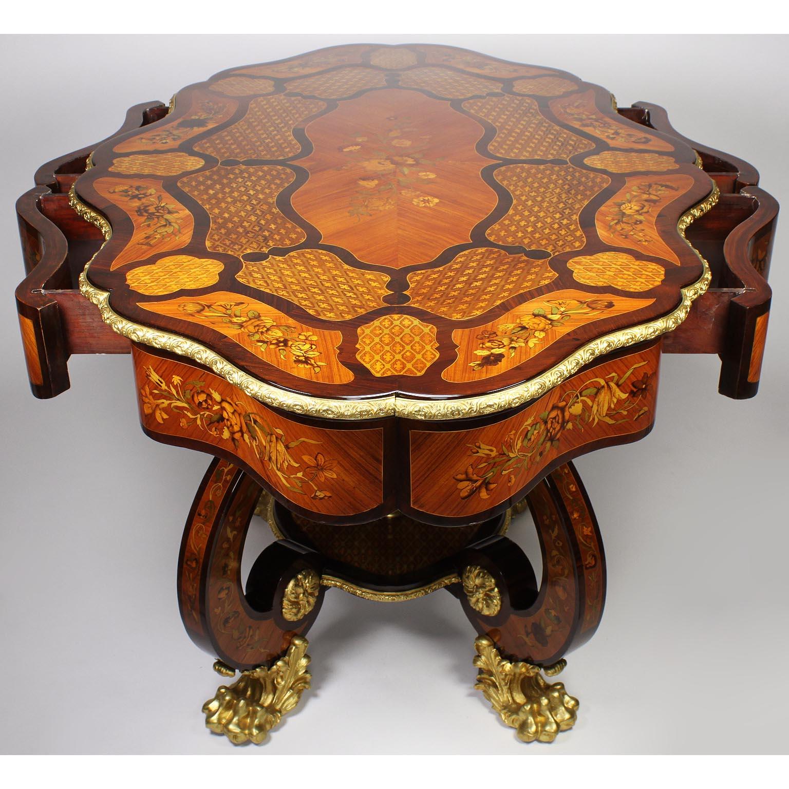 Fine Italian 19th Century Floral Marquetry Gilt Bronze-Mounted Center Table Desk For Sale 12