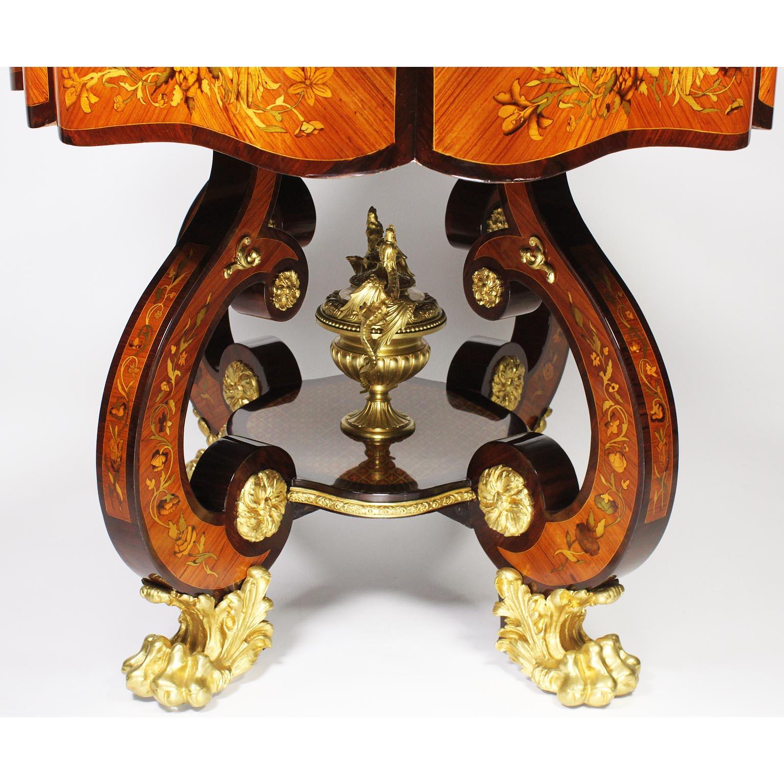 Fine Italian 19th Century Floral Marquetry Gilt Bronze-Mounted Center Table Desk For Sale 13