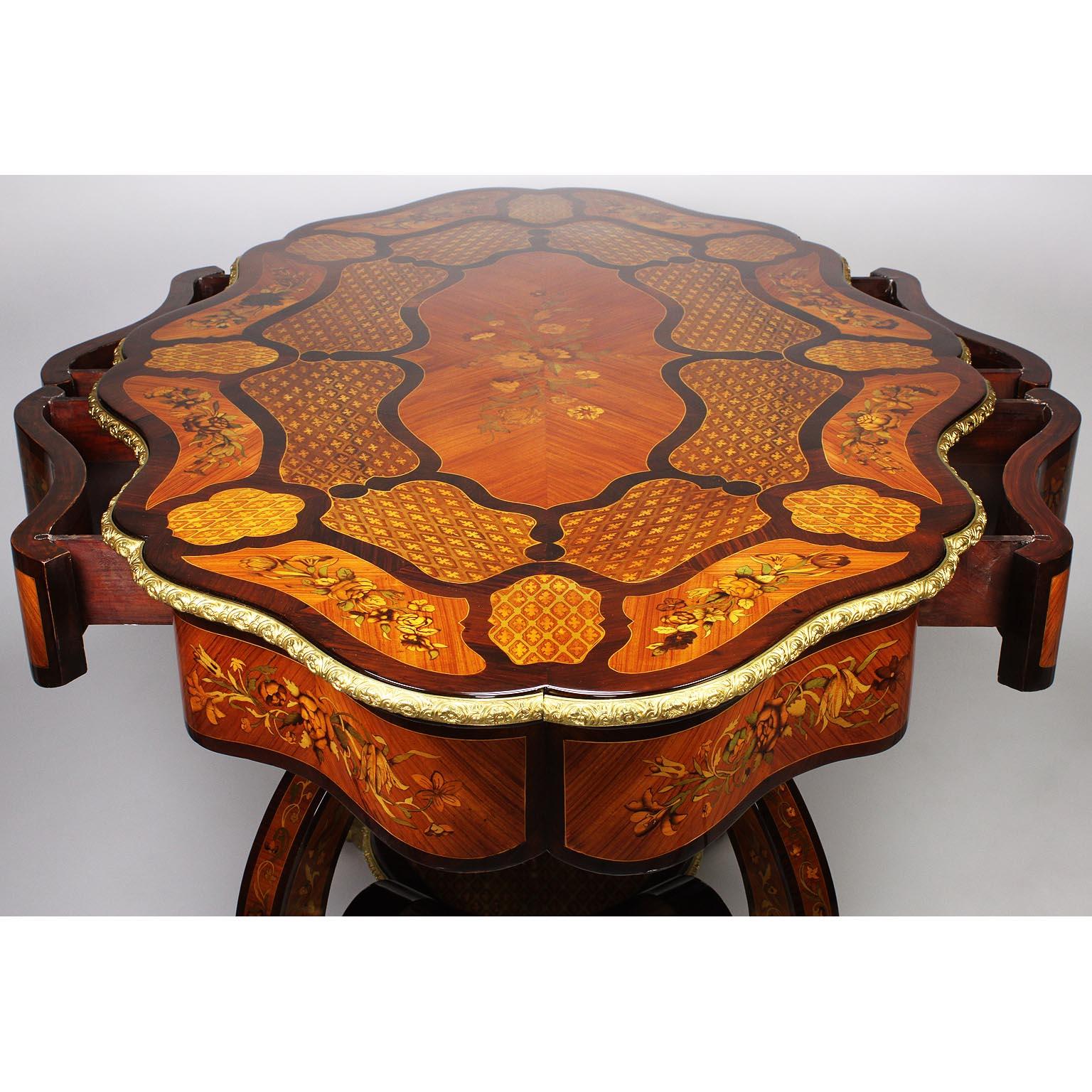 Fine Italian 19th Century Floral Marquetry Gilt Bronze-Mounted Center Table Desk For Sale 14