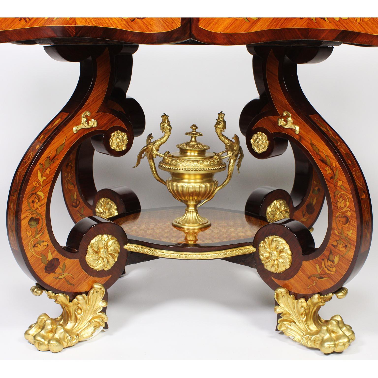 Fine Italian 19th Century Floral Marquetry Gilt Bronze-Mounted Center Table Desk In Good Condition For Sale In Los Angeles, CA