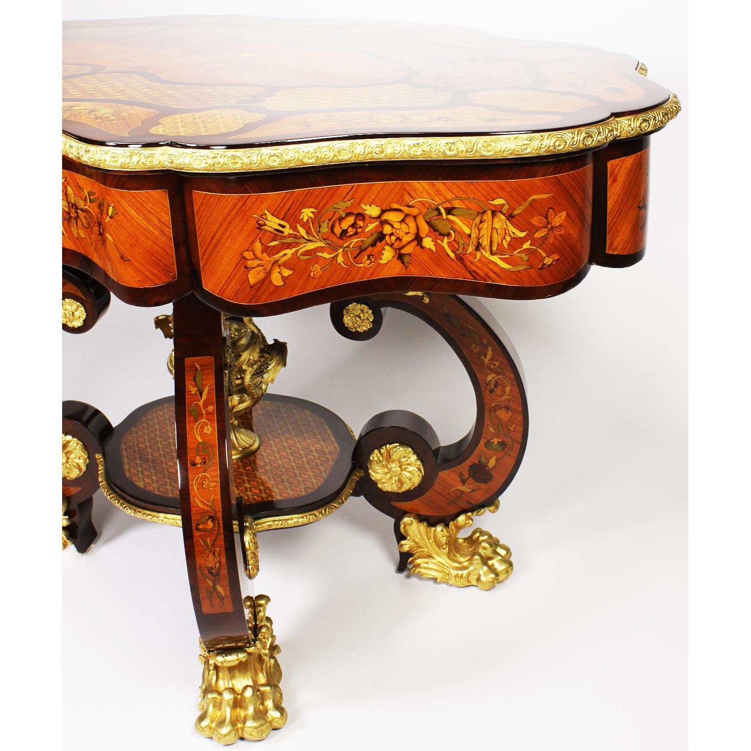 Fine Italian 19th Century Floral Marquetry Gilt Bronze-Mounted Center Table Desk For Sale 3