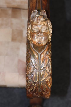 Fine Italian 19th century Gilded Cherubs Carved Walnut Throne Chair in Leather