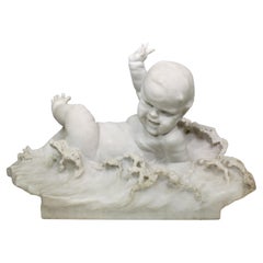 Fine Italian 19th Century Marble Sculpture 'Baby's First Bath' - Felice Corsetti