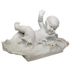 Fine Italian 19th Century Marble Sculpture 'Baby's First Bath' - Felice Corsetti