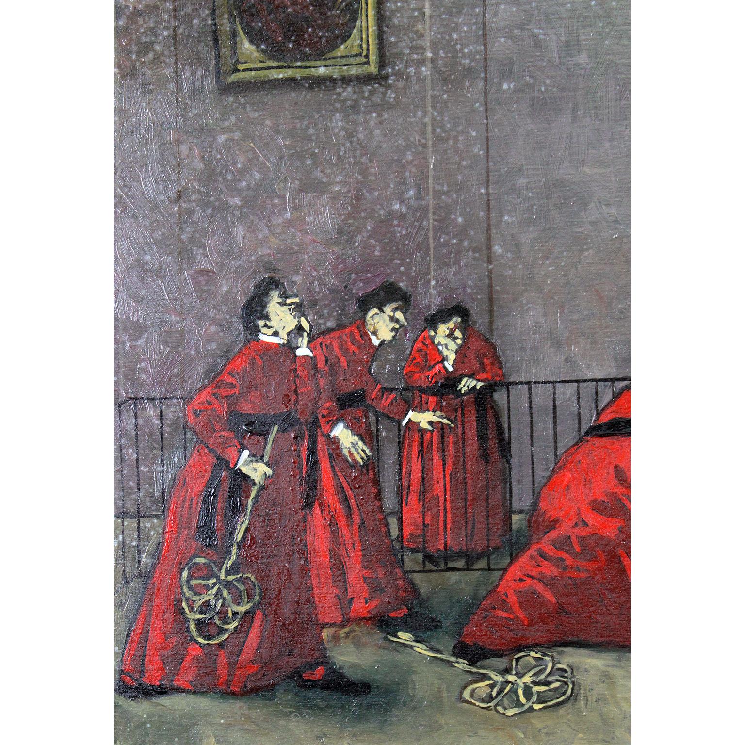 Néo-baroque Fine huile sur panneau italienne du 20ème siècle 