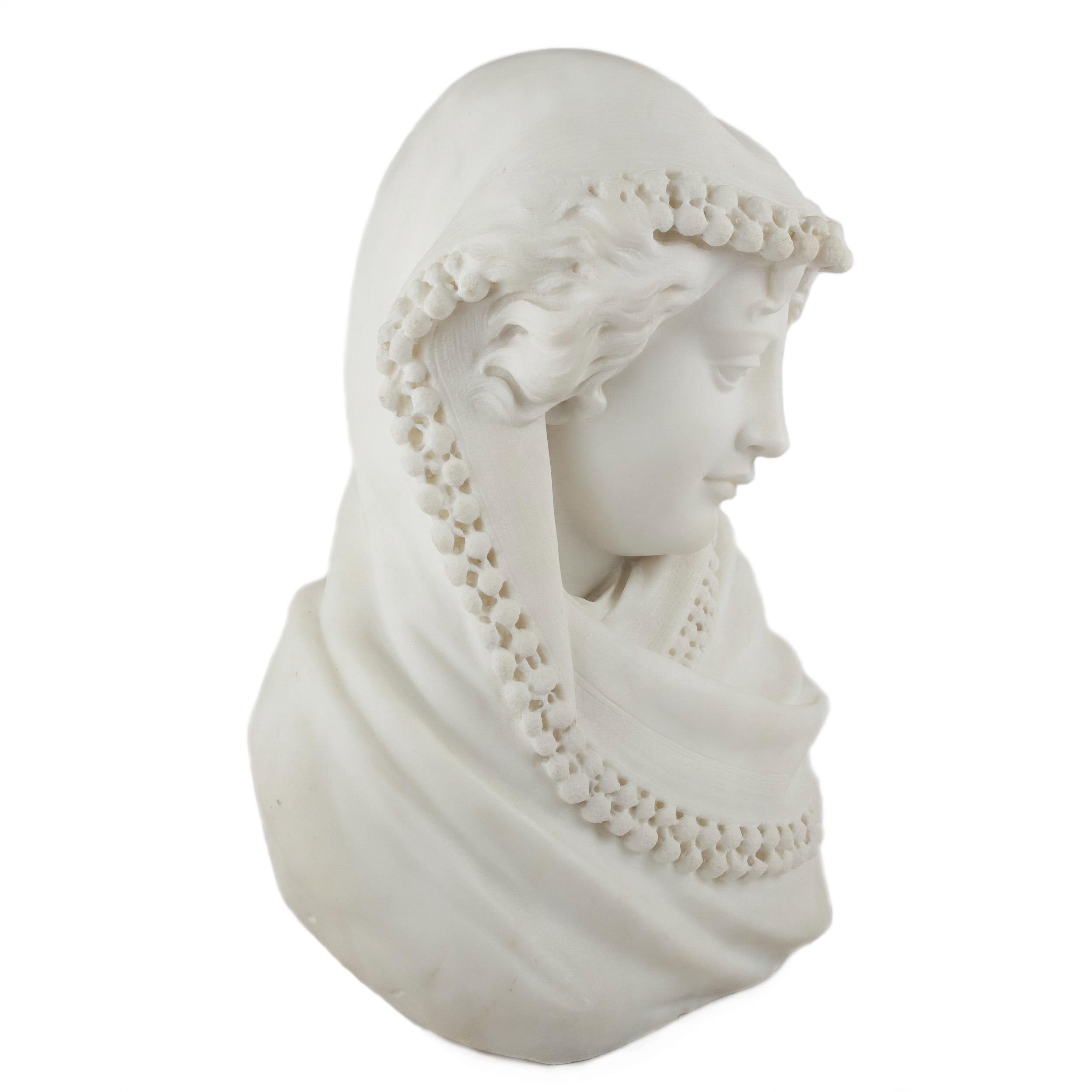 Romantic Fine Italian Antique Marble Bust of a Young Woman, circa 19th Century