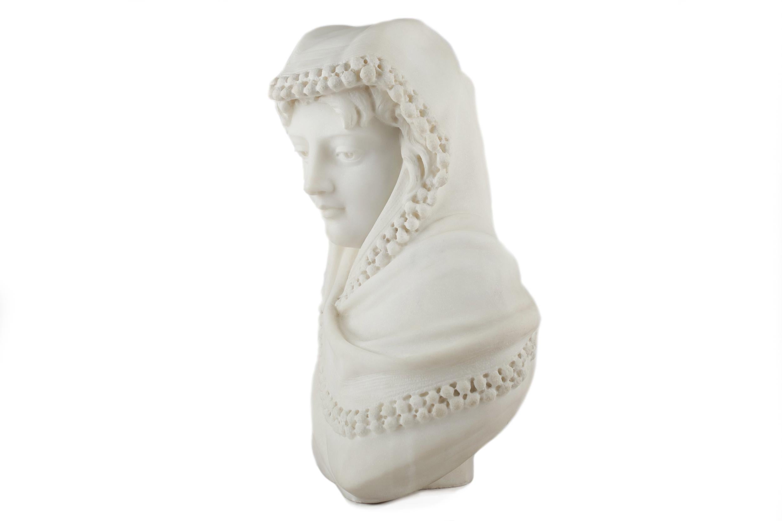 Carved Fine Italian Antique Marble Bust of a Young Woman, circa 19th Century