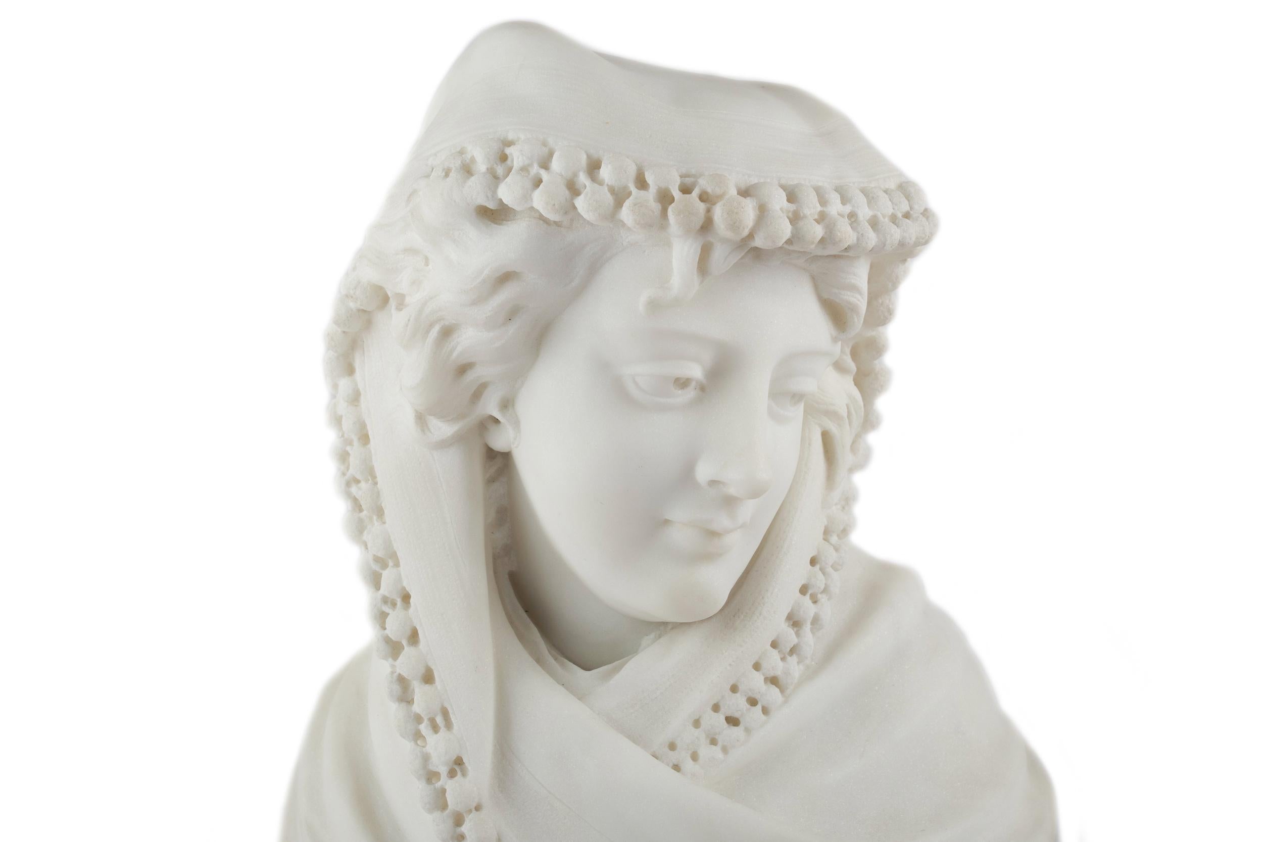 Carrara Marble Fine Italian Antique Marble Bust of a Young Woman, circa 19th Century