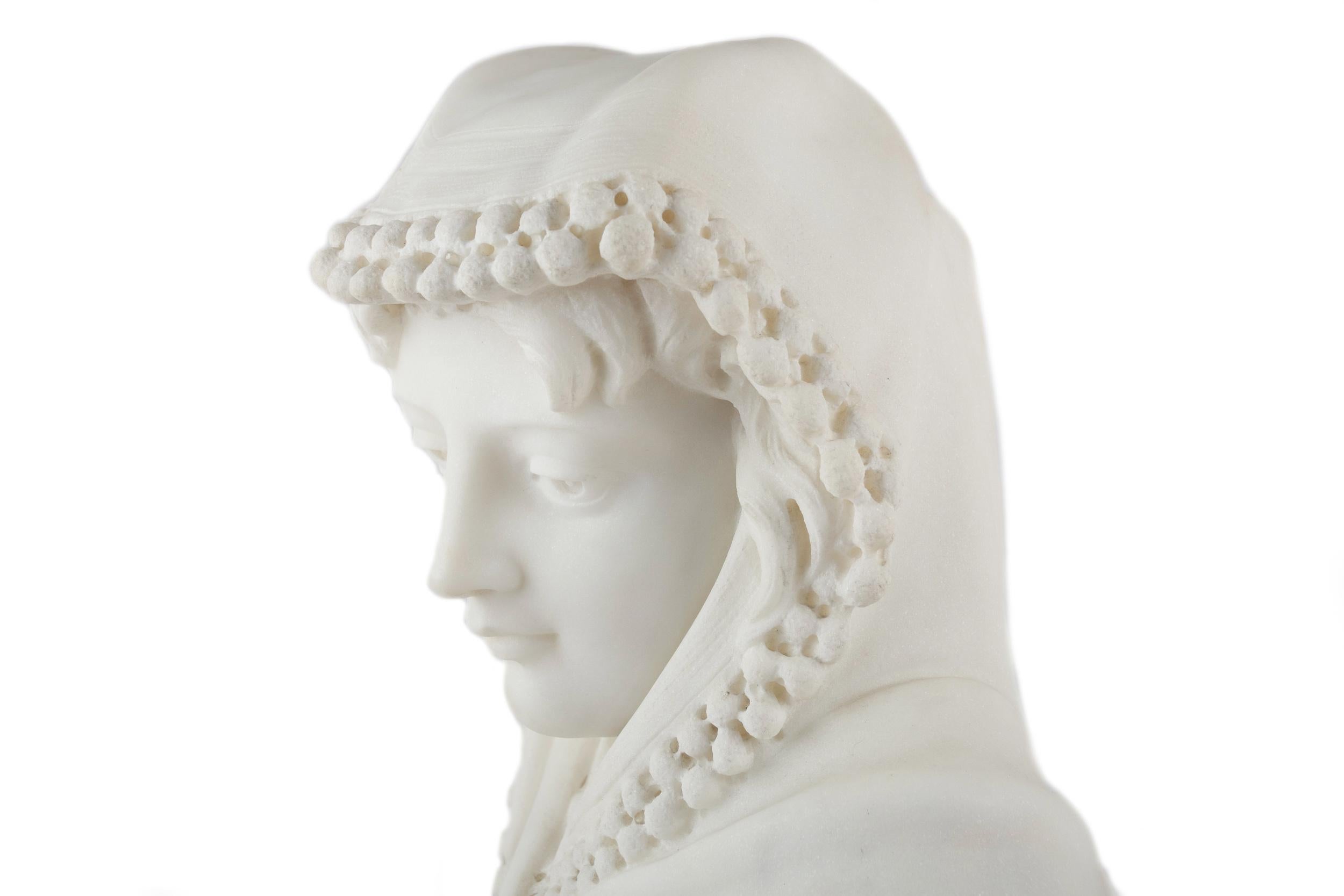 Fine Italian Antique Marble Bust of a Young Woman, circa 19th Century 3