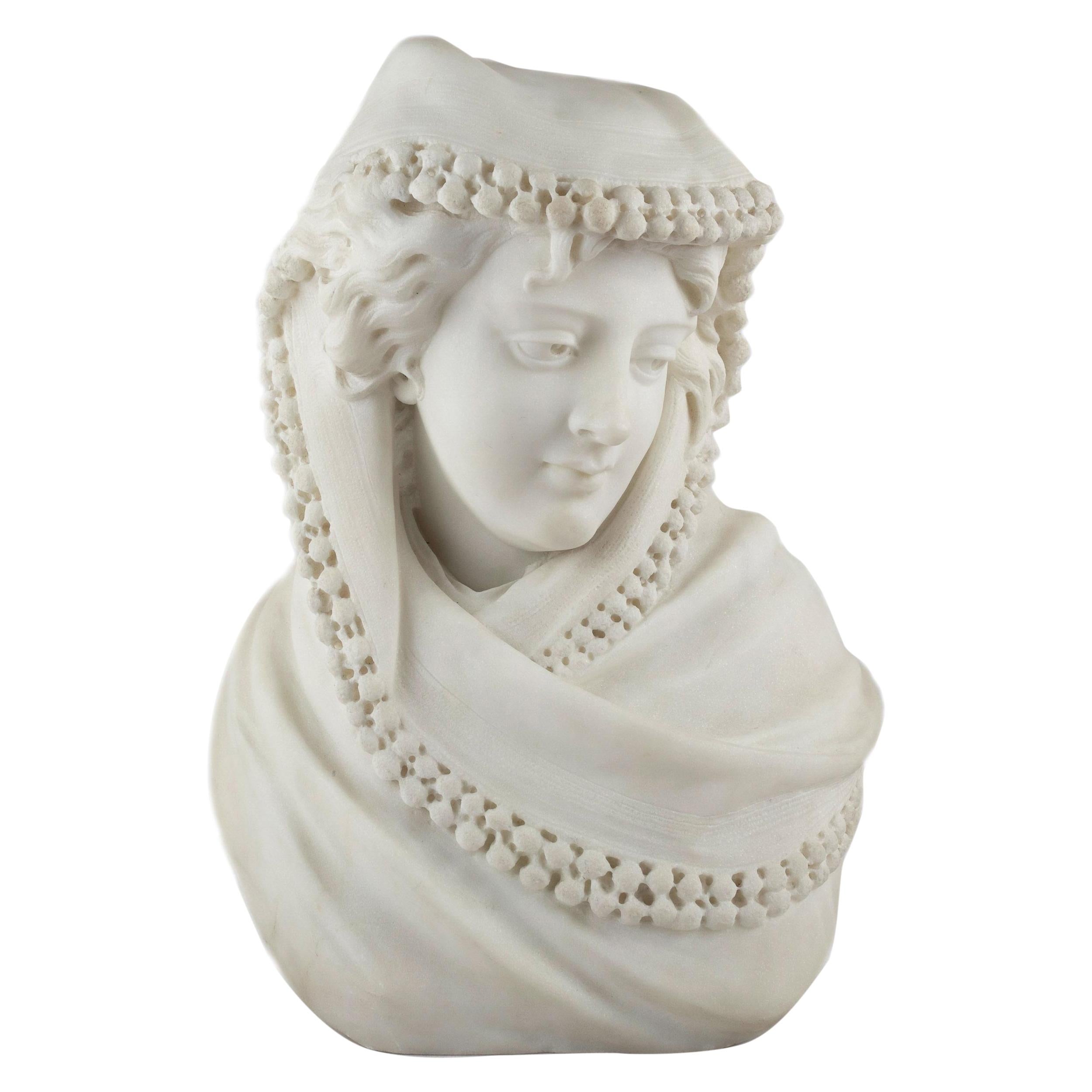 Fine Italian Antique Marble Bust of a Young Woman, circa 19th Century