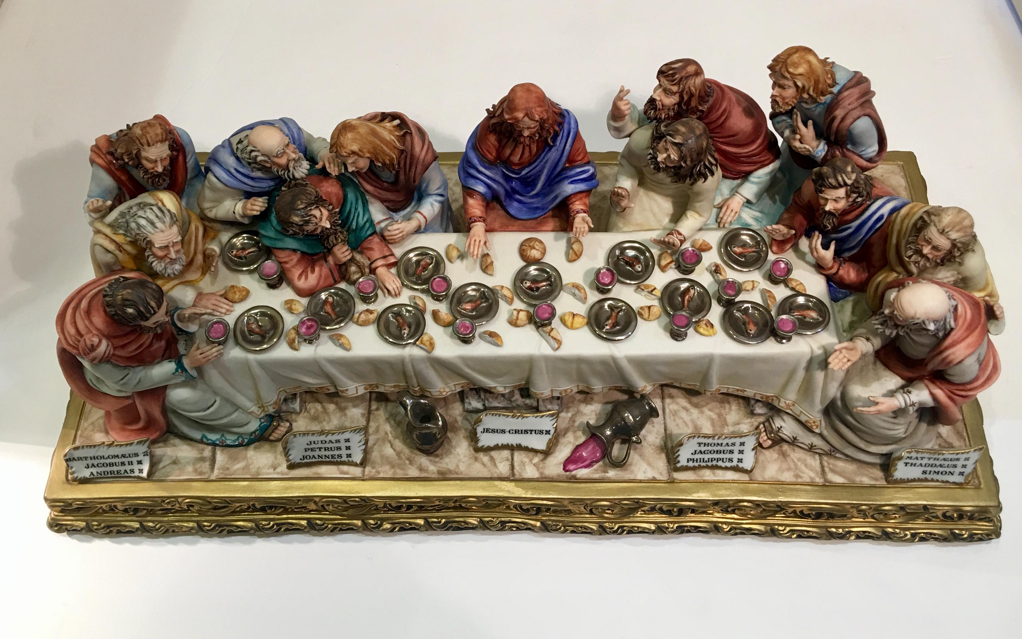 “The Last Supper” is a limited edition, handmade and hand-painted, collectible Capodimonte Italian porcelain by Italian artist, Germano Cortese. 