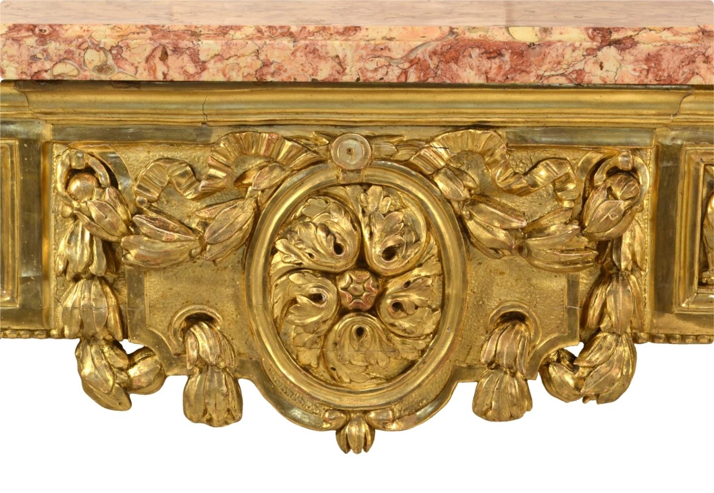 Marble Fine Italian Carved and Giltwood Neoclassical Console Table, circa 1790