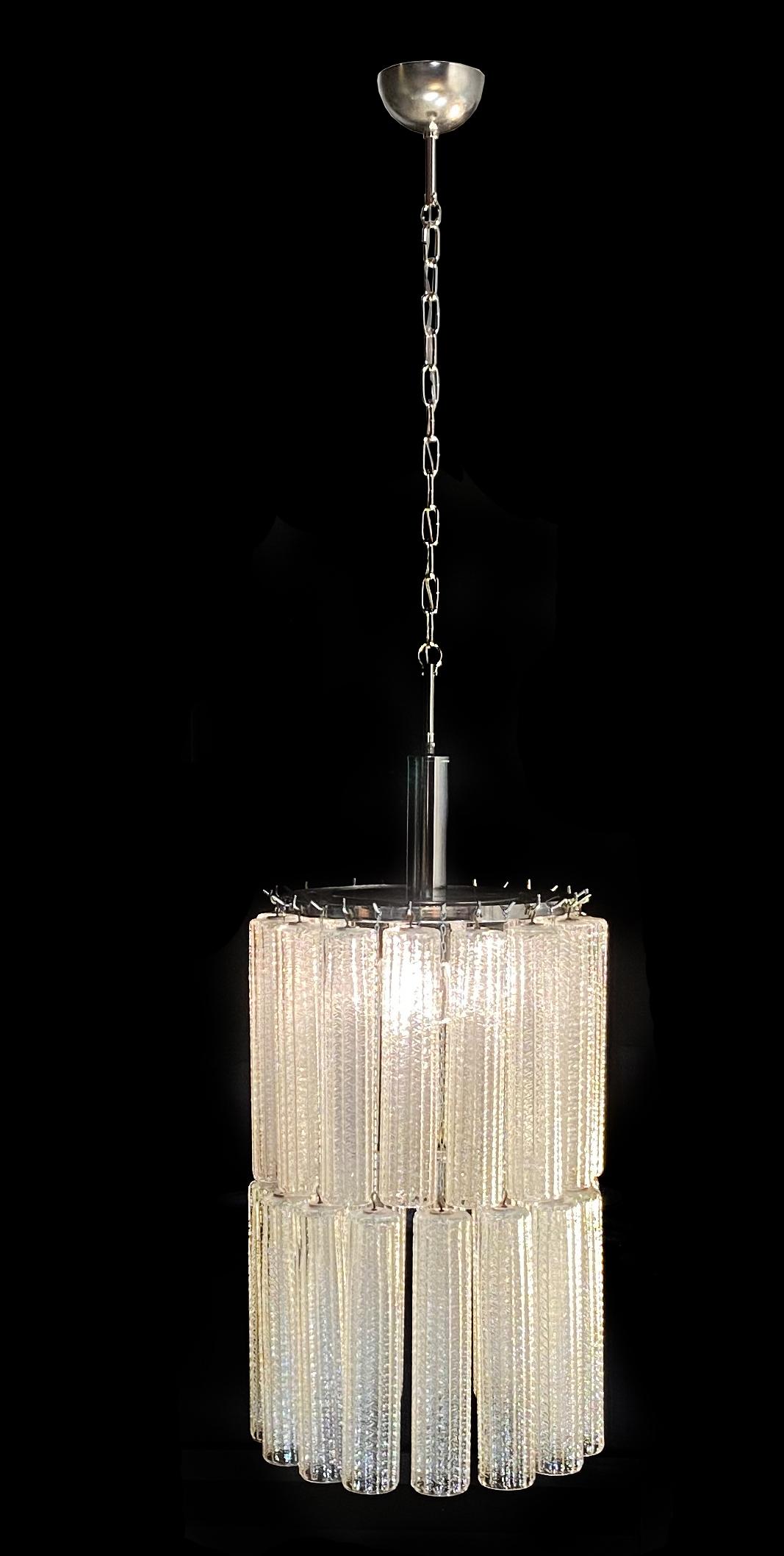 A very fine Murano chandelier, each one composed by 30 hand blown cylindrical glass pieces height each 30 cm.