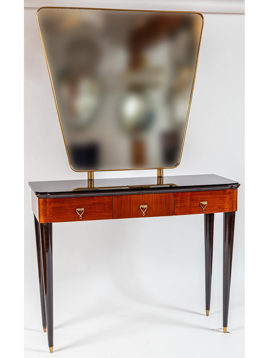 Mid-Century Modern Console/table de coiffeuse italienne déco avec miroir en laiton en vente