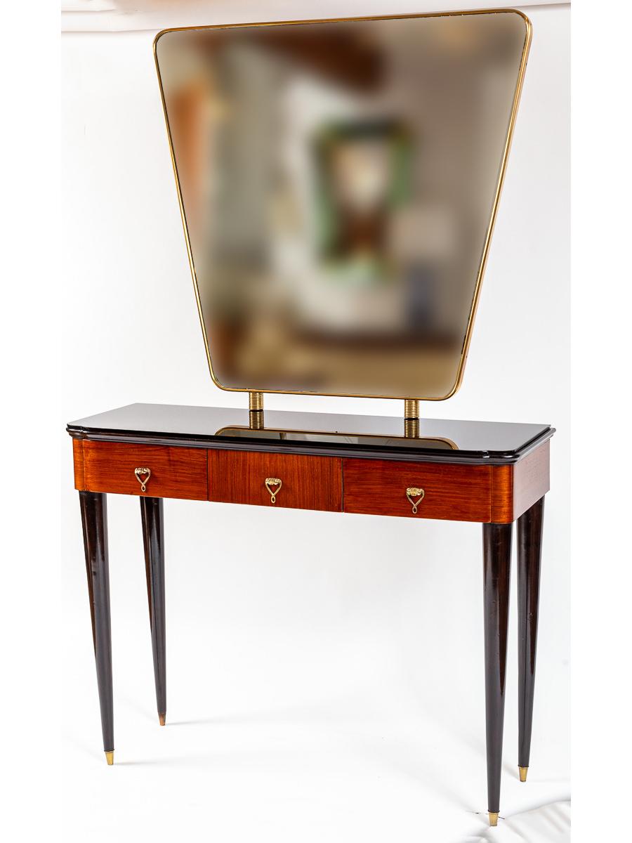 Console/table de coiffeuse italienne déco avec miroir en laiton Bon état - En vente à Westport, CT