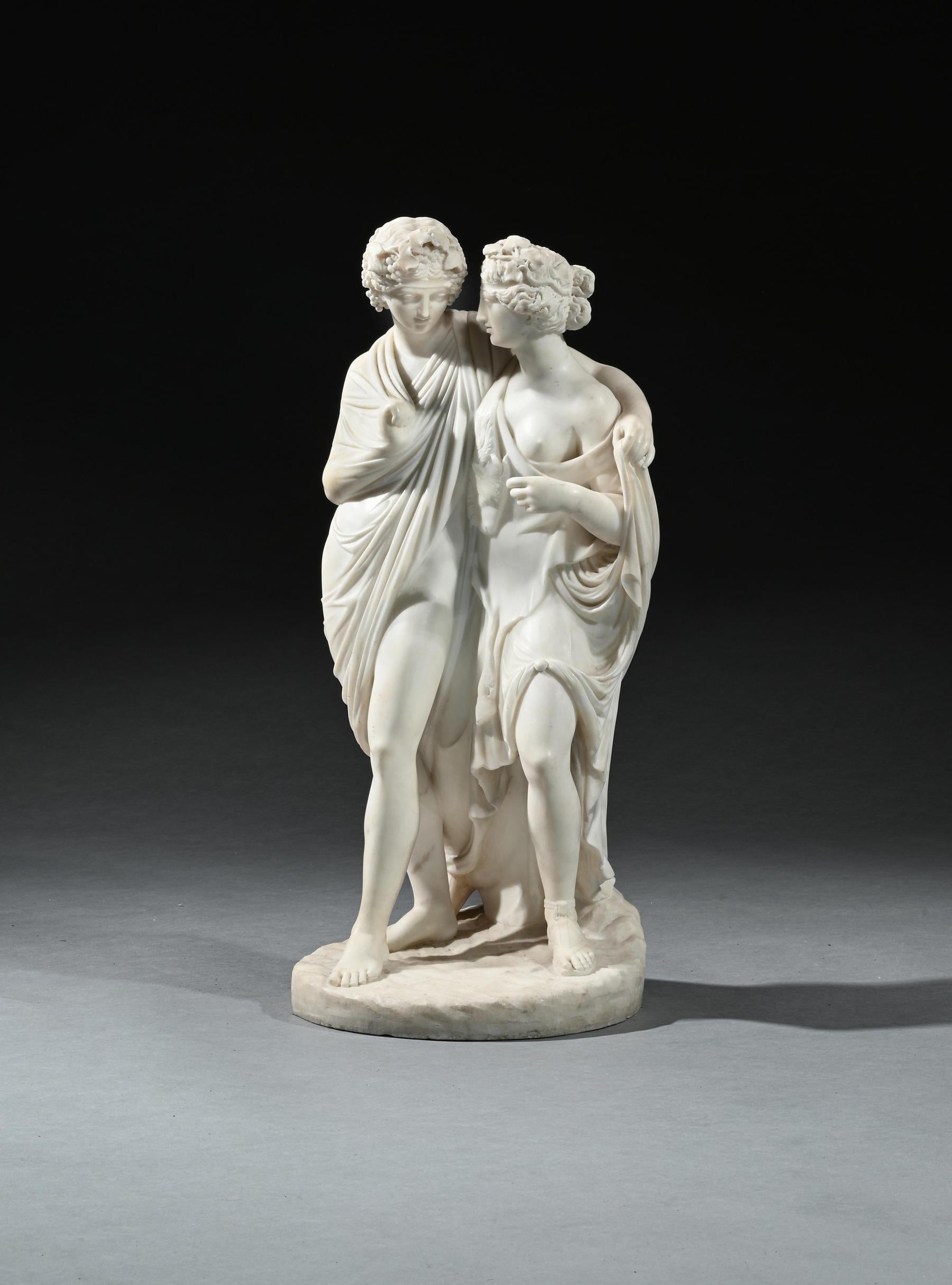 Feine italienische Marmorgruppe des Bacchus und der Ariadne aus dem frühen 19. Jahrhundert im Angebot 6