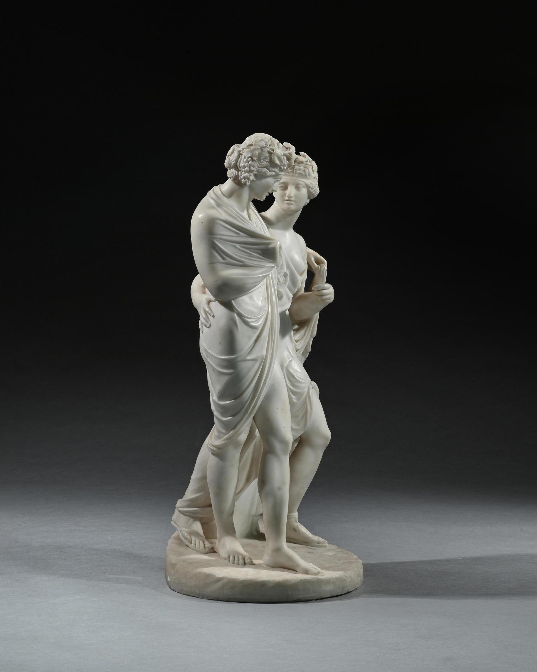 Feine italienische Marmorgruppe des Bacchus und der Ariadne aus dem frühen 19. Jahrhundert (Italienisch) im Angebot