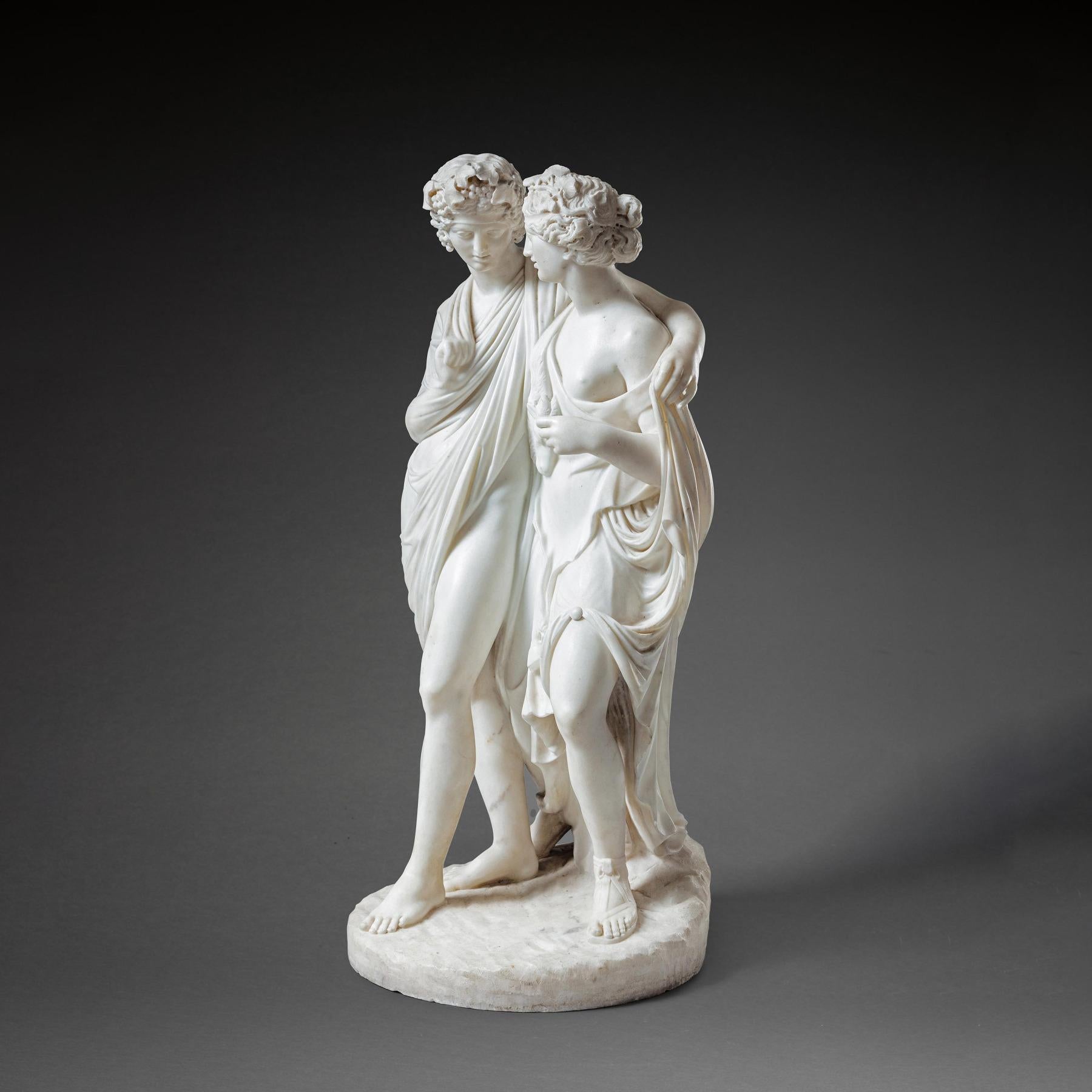 Feine italienische Marmorgruppe des Bacchus und der Ariadne aus dem frühen 19. Jahrhundert im Angebot 1