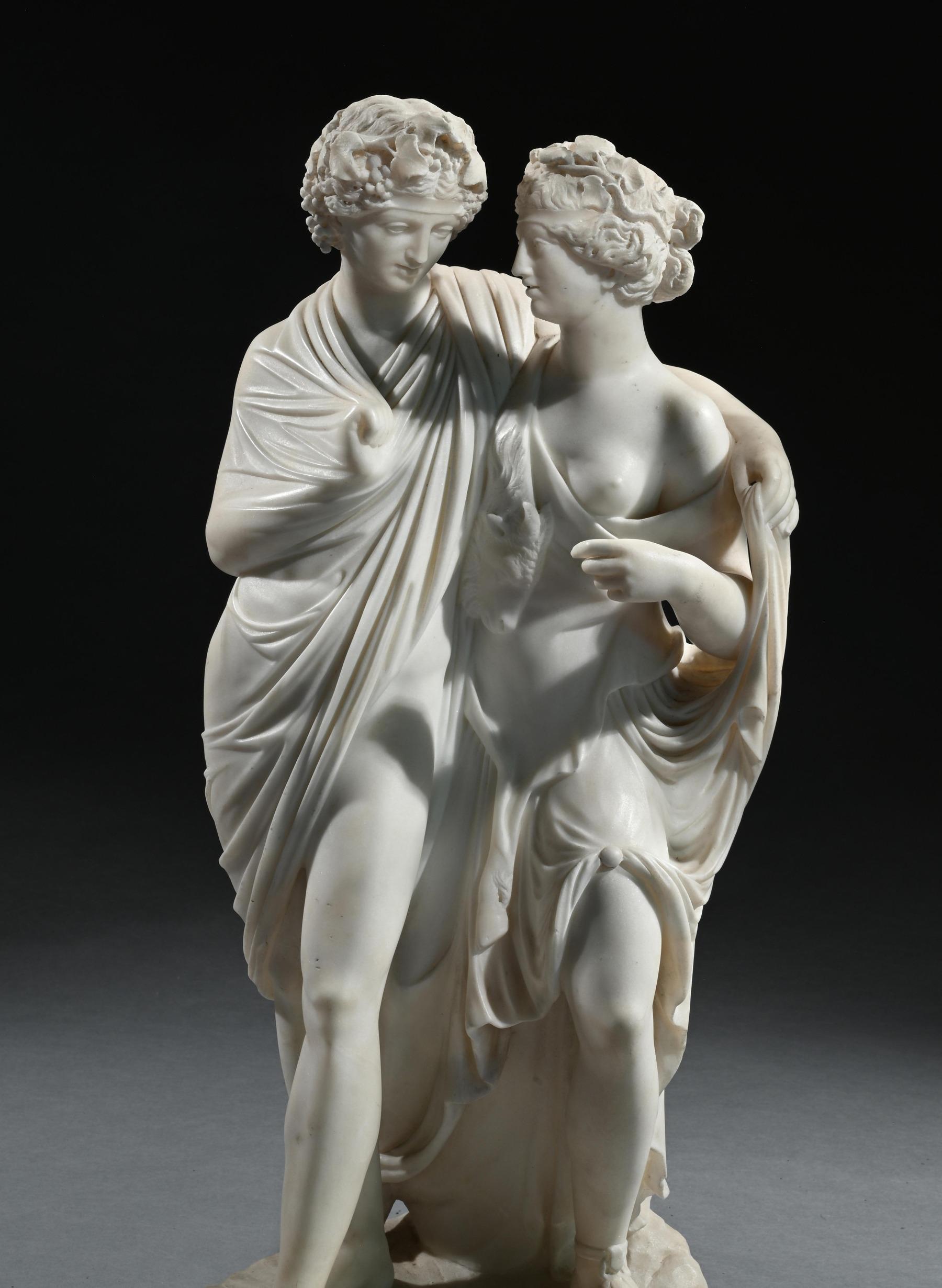 Feine italienische Marmorgruppe des Bacchus und der Ariadne aus dem frühen 19. Jahrhundert im Angebot 3