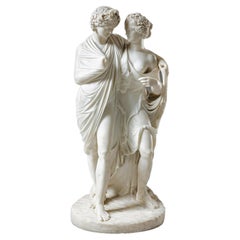 Vintage Fine Italian Early 19th Century Marble Group of Bacchus and Ariadne After the An