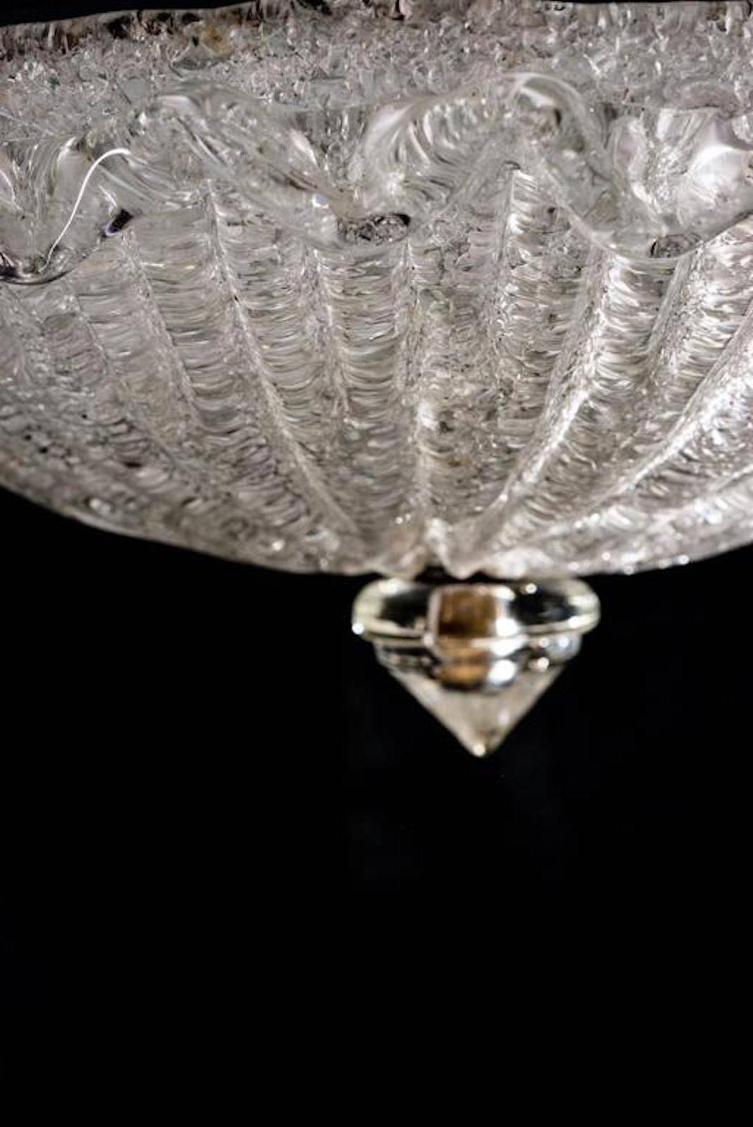 Metal Fine Italian Glass Ceiling Fixture by Barovier & Toso, Murano, 1950
