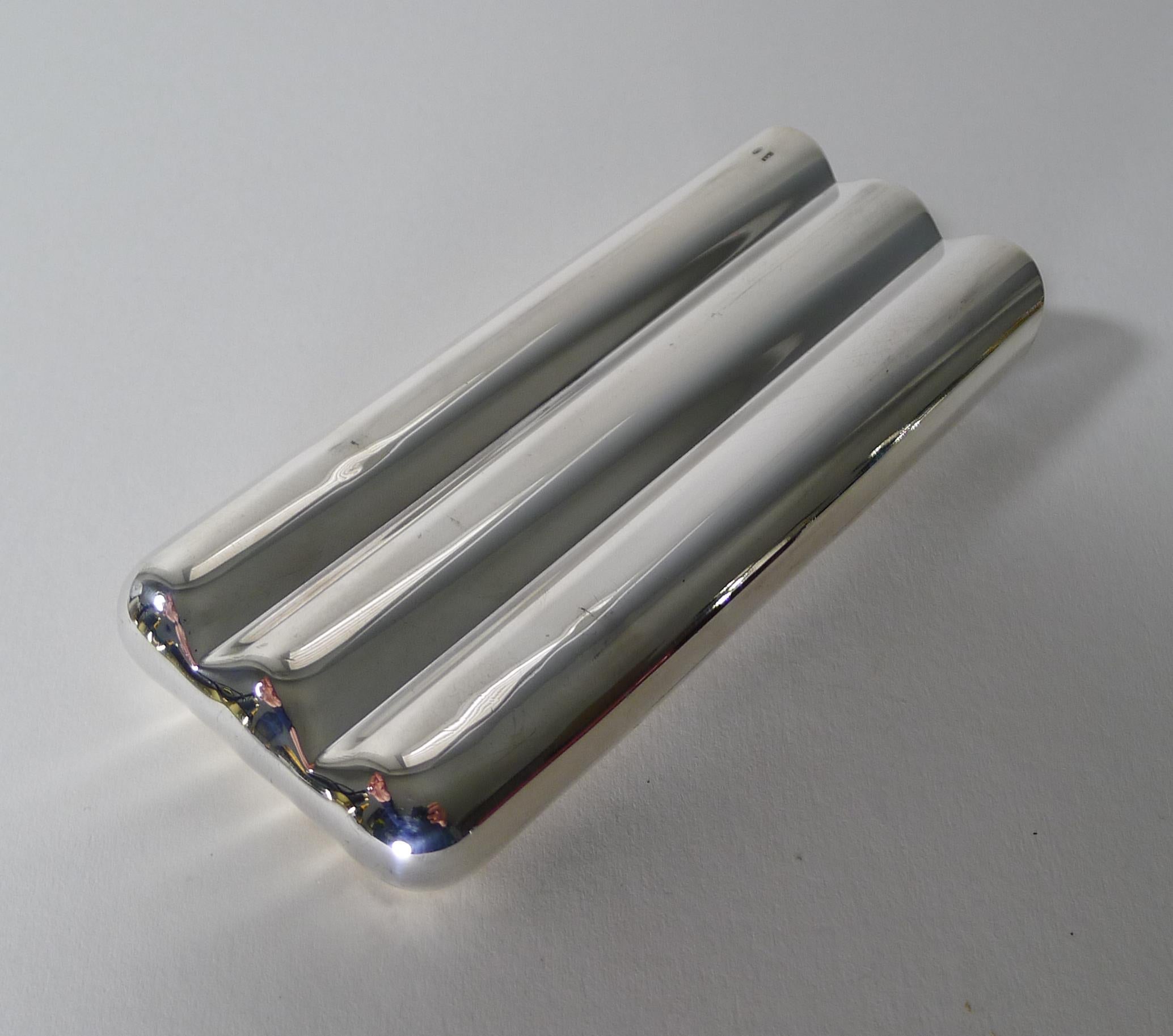 Mid-Century Modern Fine Italian Leather and Sterling Silver Cigar Case, c.1950