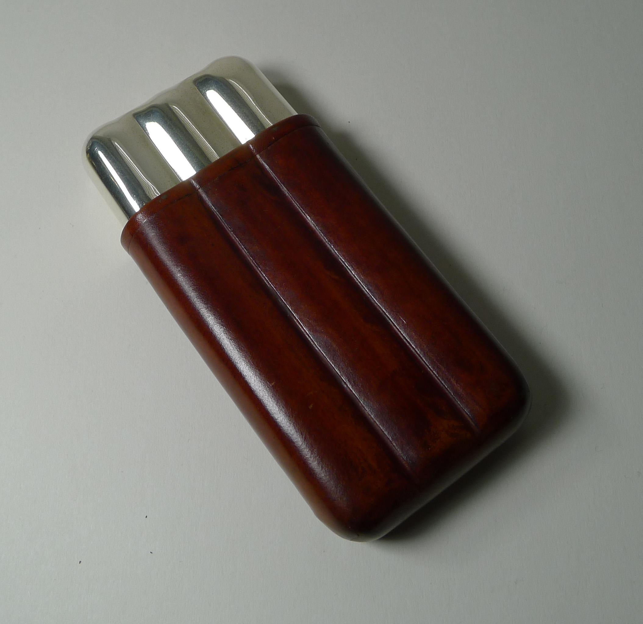Fine Italian Leather and Sterling Silver Cigar Case, c.1950 In Good Condition In Bath, GB