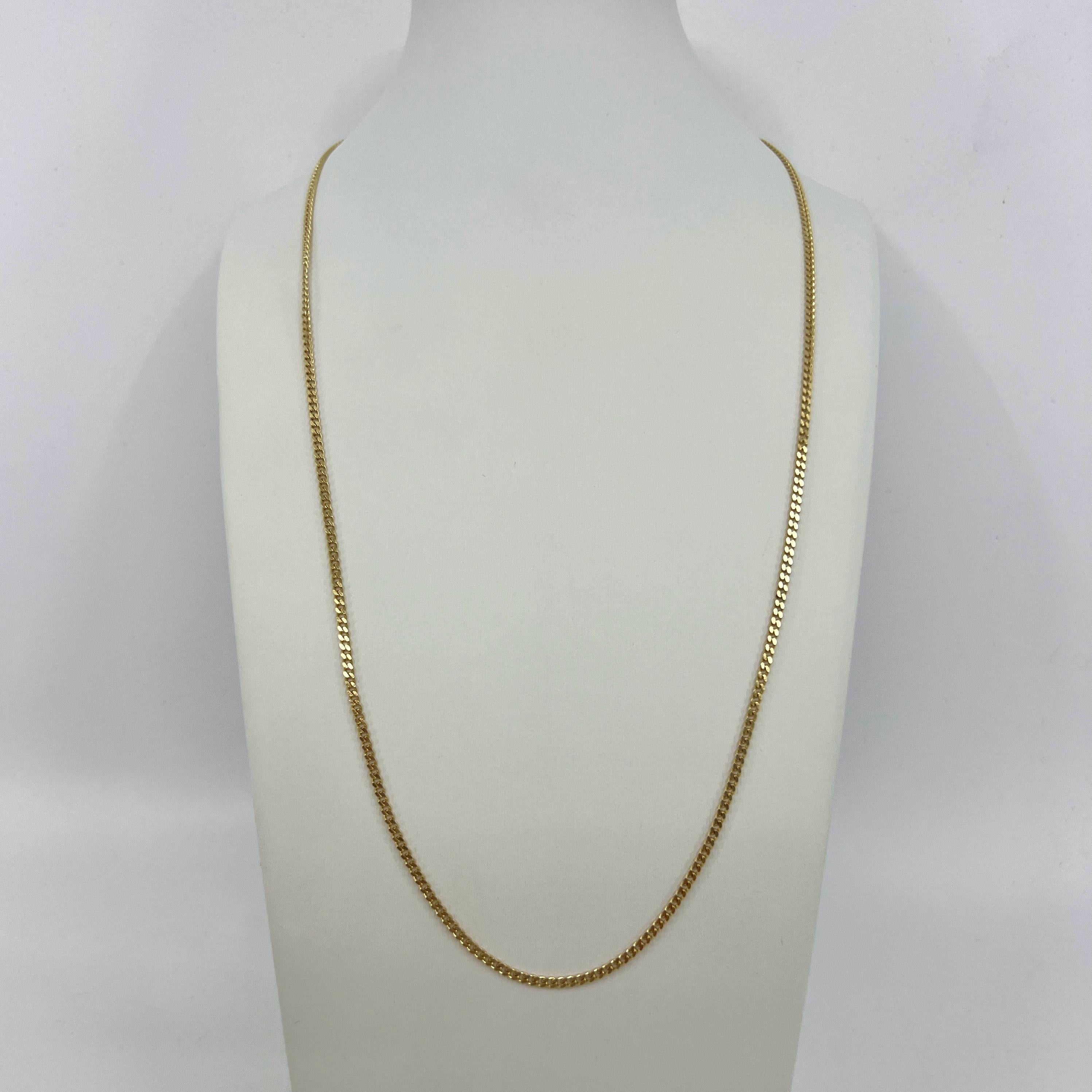 Italian Made 18k Yellow Gold Curb Necklace Chain.

Beautiful 24 inch/60cm curb chain with 2.2mm thickness.
Stunning stand-alone chain or would look great with a larger pendant.

The piece is Italian hallmarked for 750 (18k). Has been professionally
