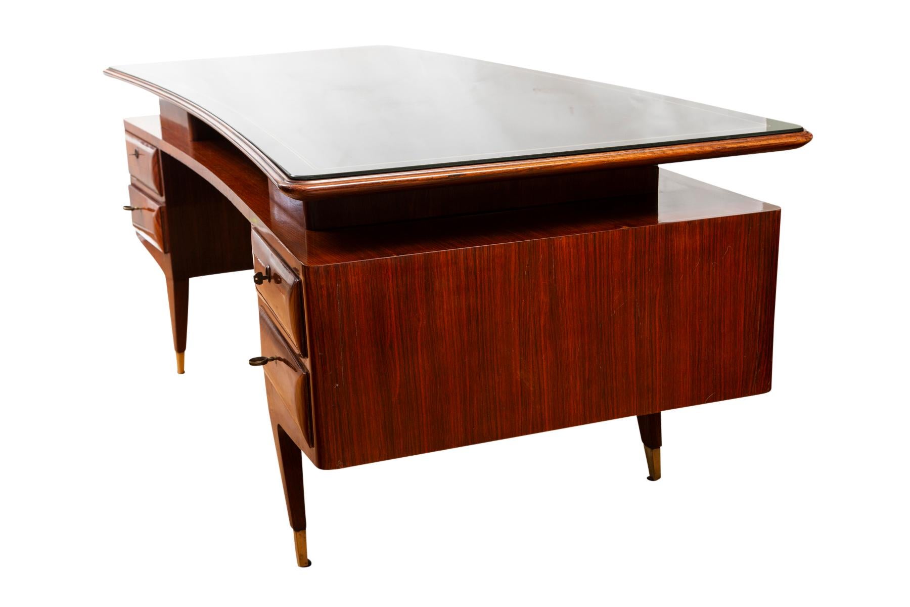 Fine Italian Mid Century Curved Executive Desk In Good Condition In Westport, CT