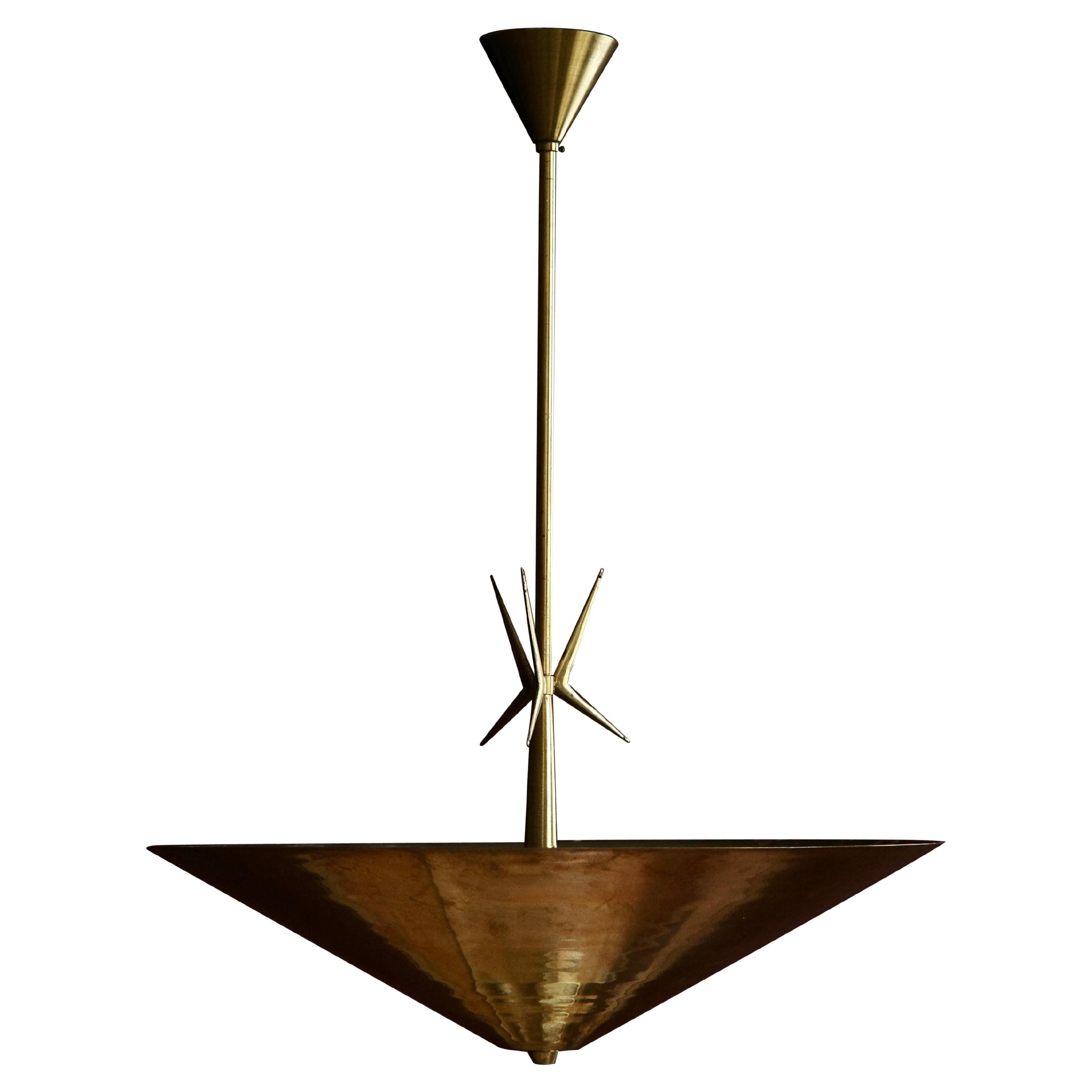 Fine Italian Mid Century Modern Brass Pendant For Sale