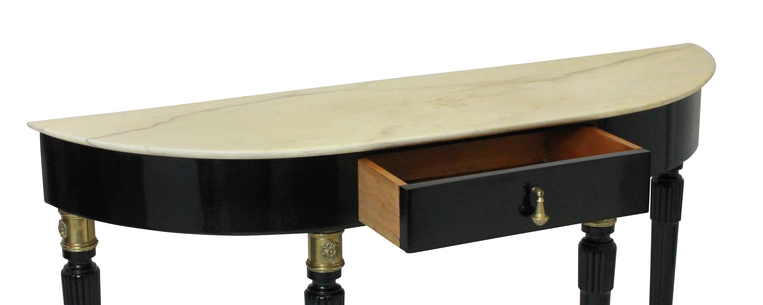 Fine Italian Midcentury Ebonized Marble-Top Console In Good Condition In Kent, Dover