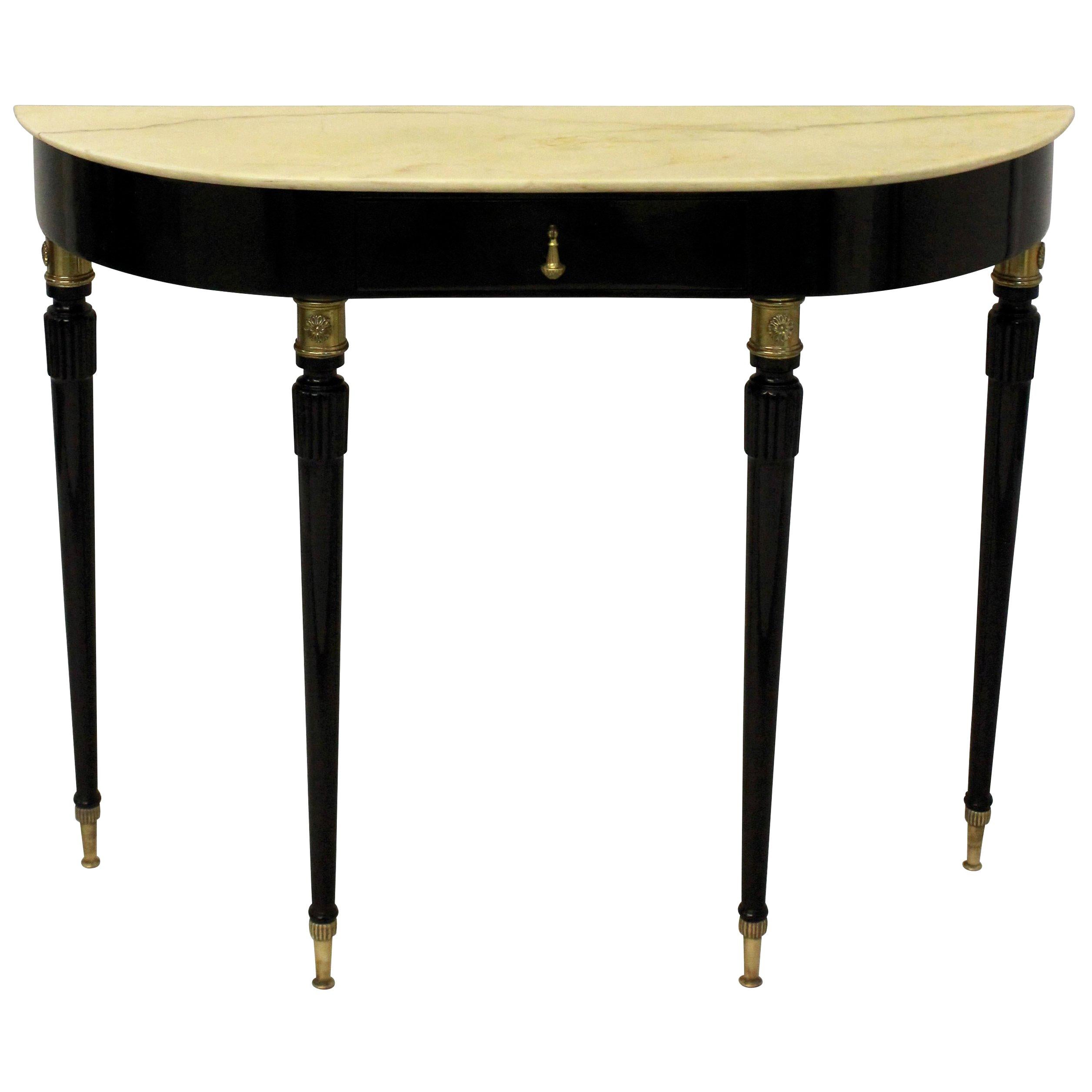 Fine Italian Midcentury Ebonized Marble Top Console