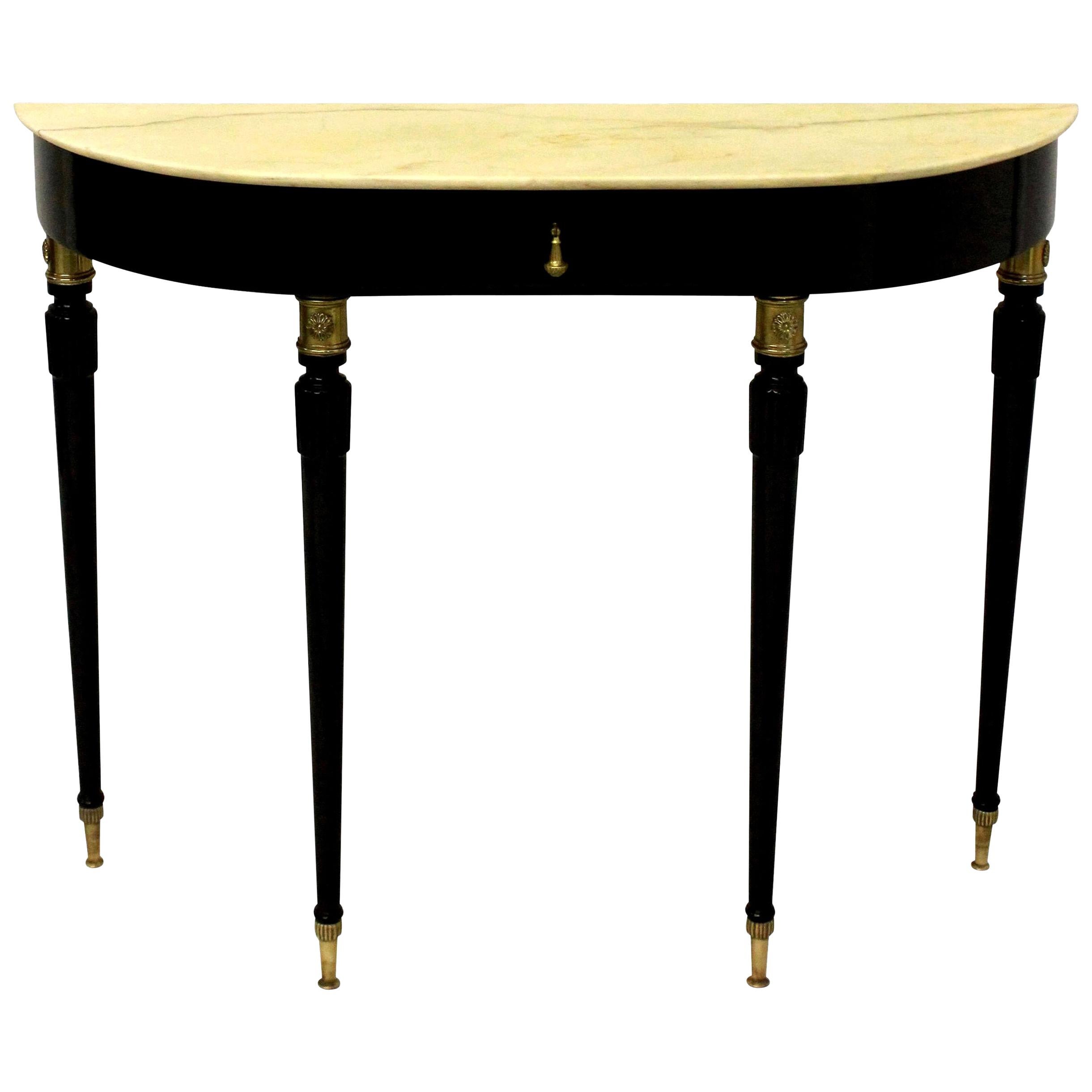 Fine Italian Midcentury Ebonized Marble-Top Console