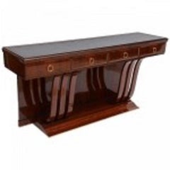 Console moderne italienne en acajou, laiton et verre d'Osvaldo Borsani