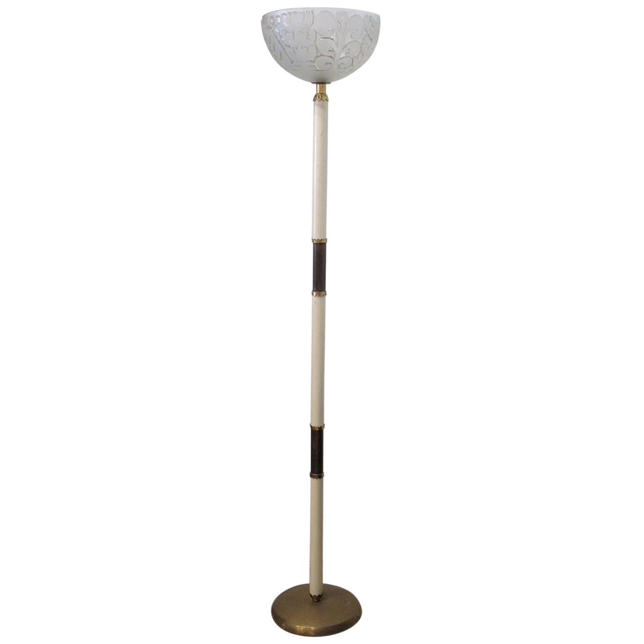 Fine Italian Modern Parchment, Brass and Glass Floor Lamp, Sabino, 1950s For Sale