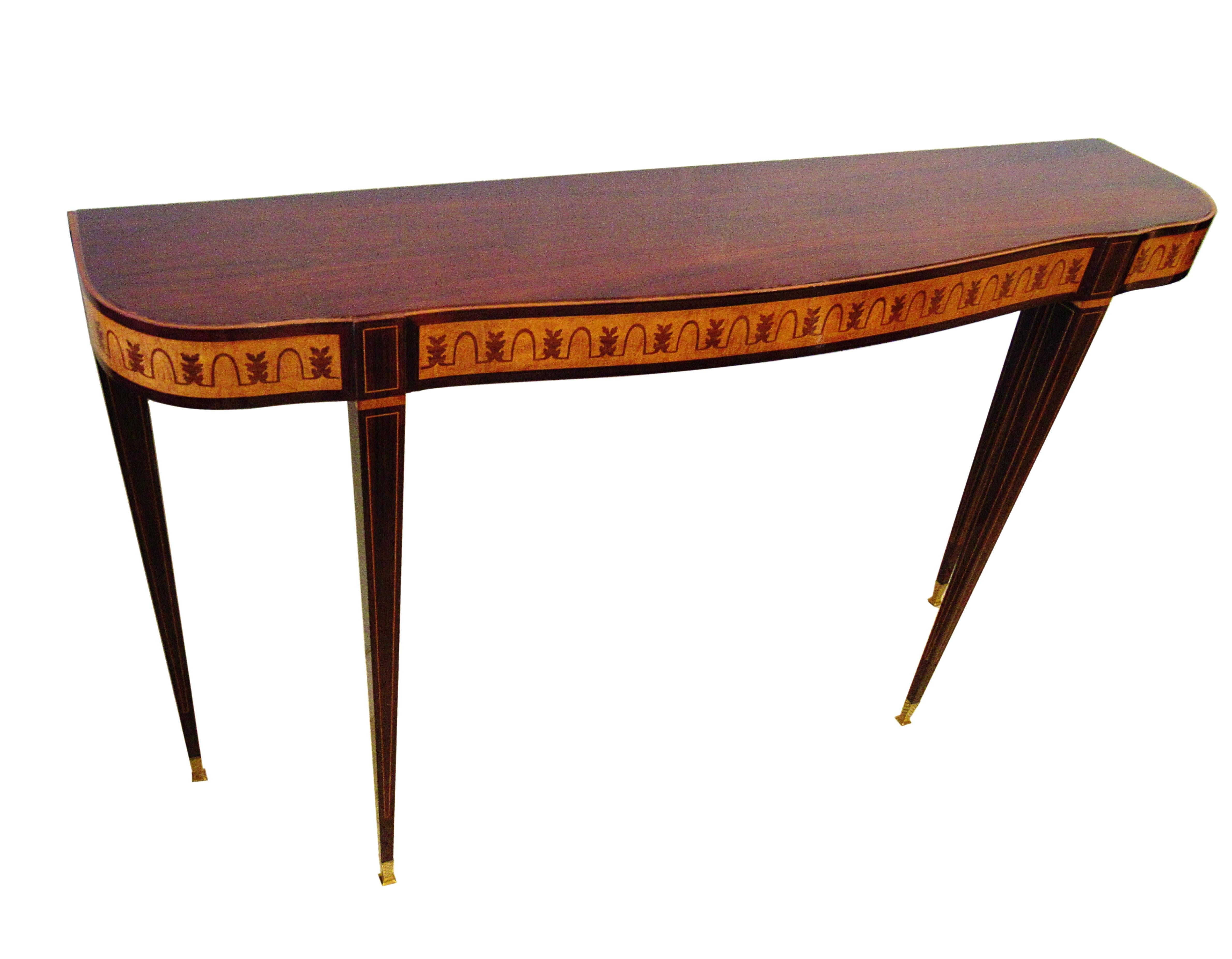 Mid-Century Modern Fine Italian Modern Rosewood and Walnut Marquetry Console Table, Paolo Buffa