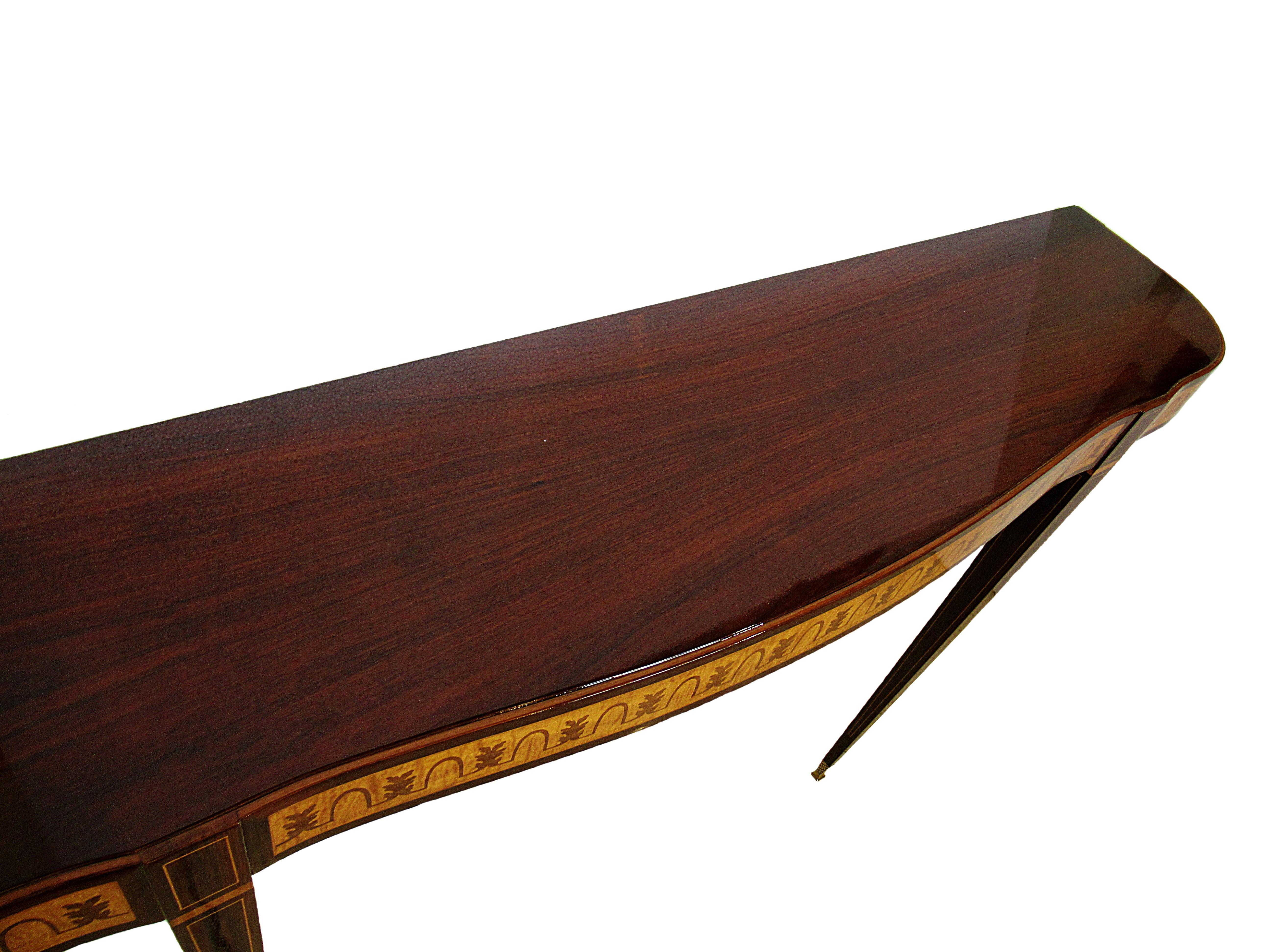 Fine Italian Modern Rosewood and Walnut Marquetry Console Table, Paolo Buffa In Excellent Condition In Hollywood, FL