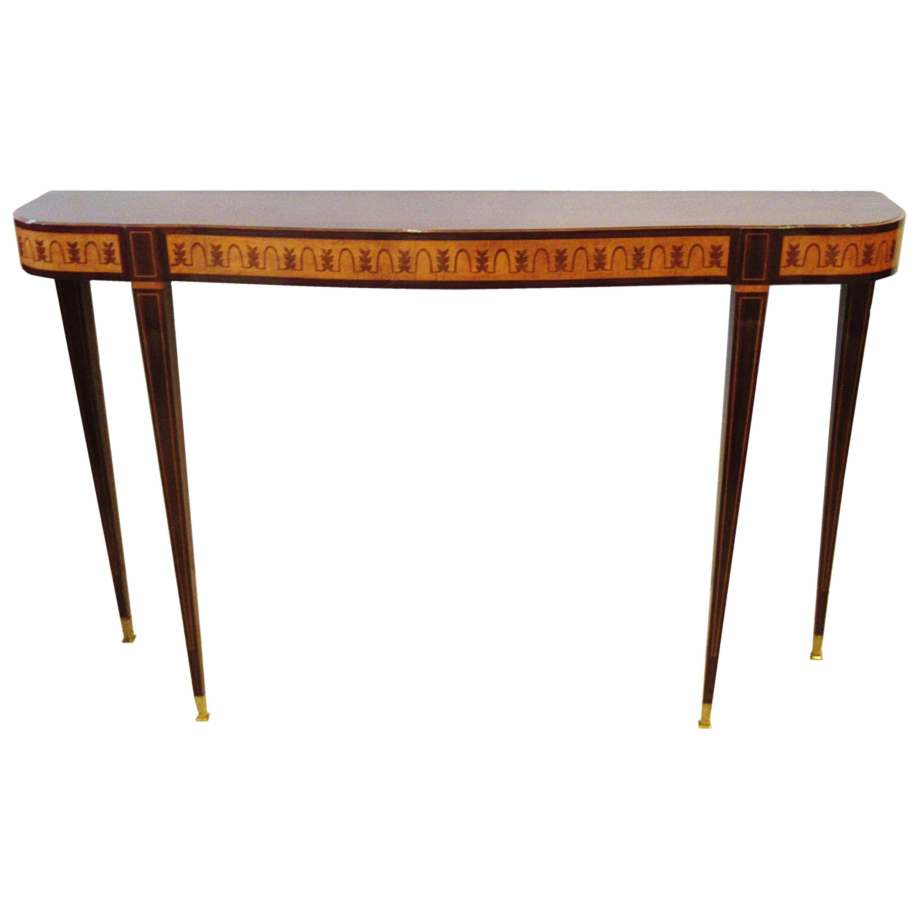 Fine Italian Modern Rosewood and Walnut Marquetry Console Table, Paolo Buffa