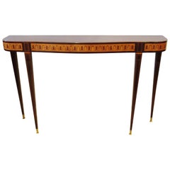 Fine Italian Modern Rosewood and Walnut Marquetry Console Table, Paolo Buffa