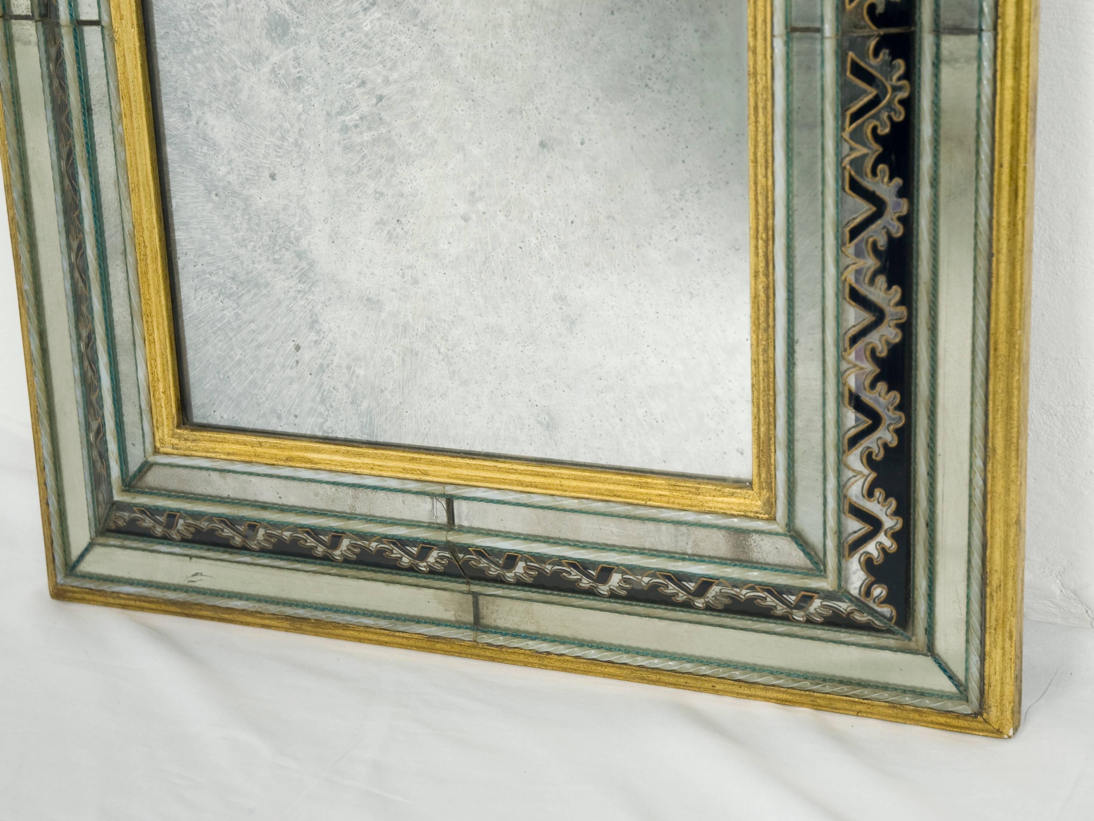 Mid-20th Century Fine Italian Murano Glass and Wood, 1930s Wall Mirror