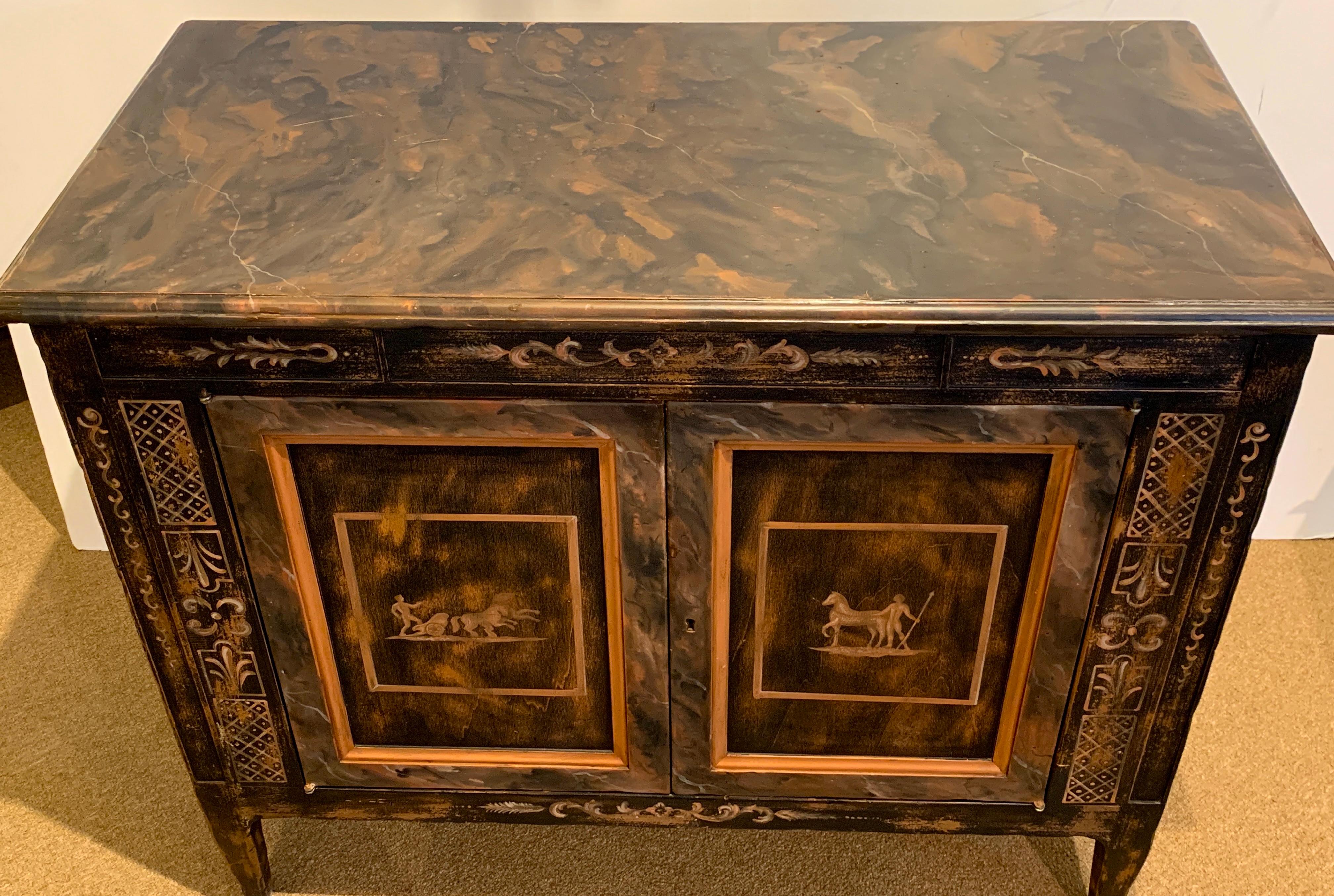 Hand-Painted Fine Italian Neoclassical Painted Two-Door Commode For Sale