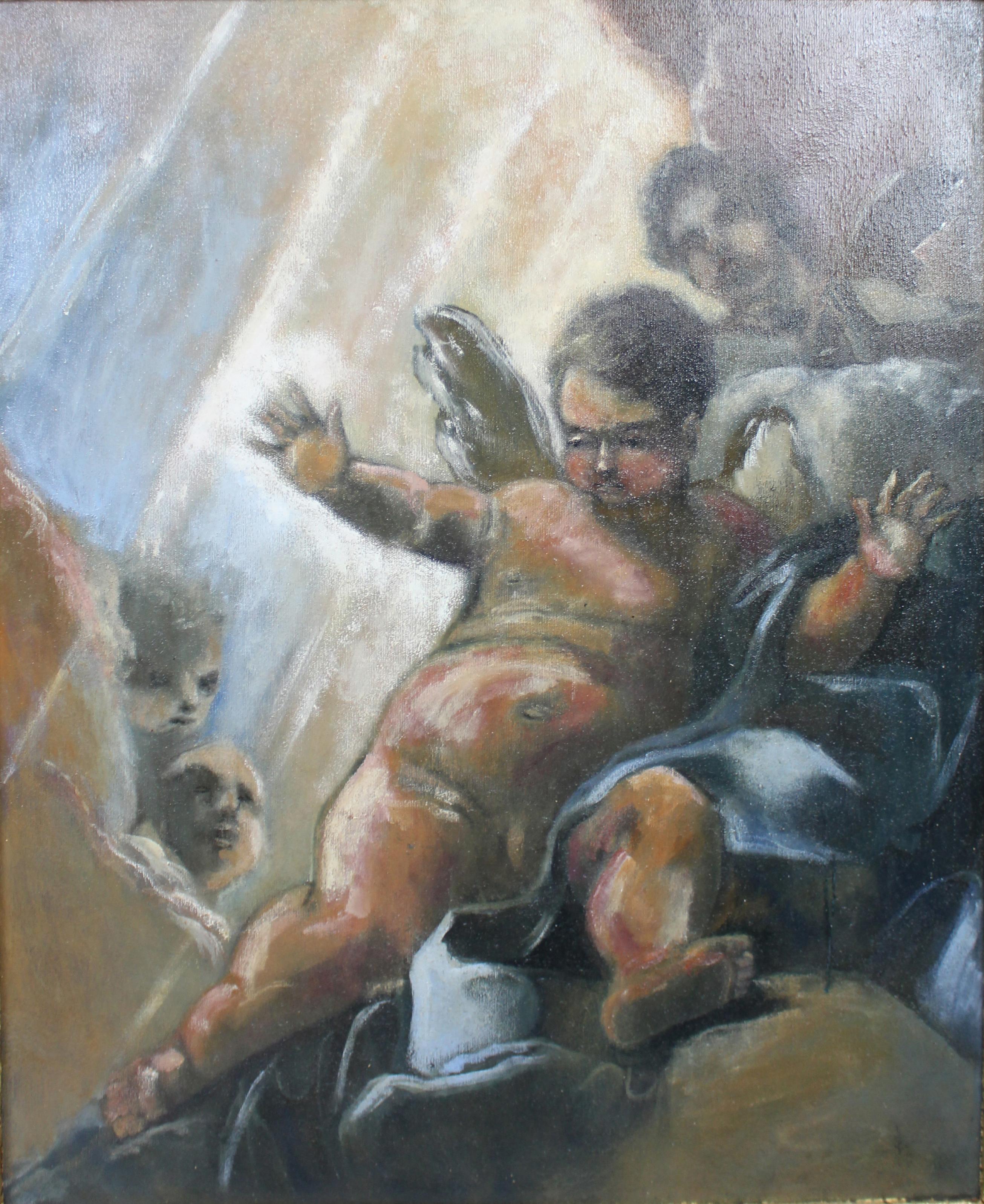 Fine Italian Oil on Canvas Set in Carved Giltwood Frame en venta 3